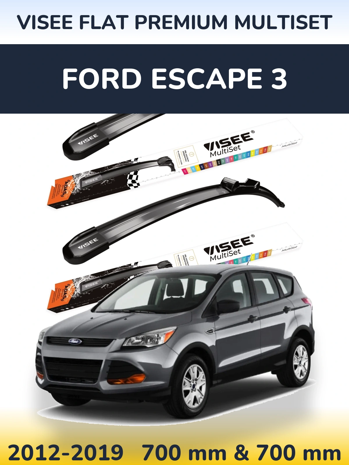 Комплект передних дворников VISEE FLAT PREMIUM MultiSet 700 & 700 мм для Ford Escape 3 2012-2019