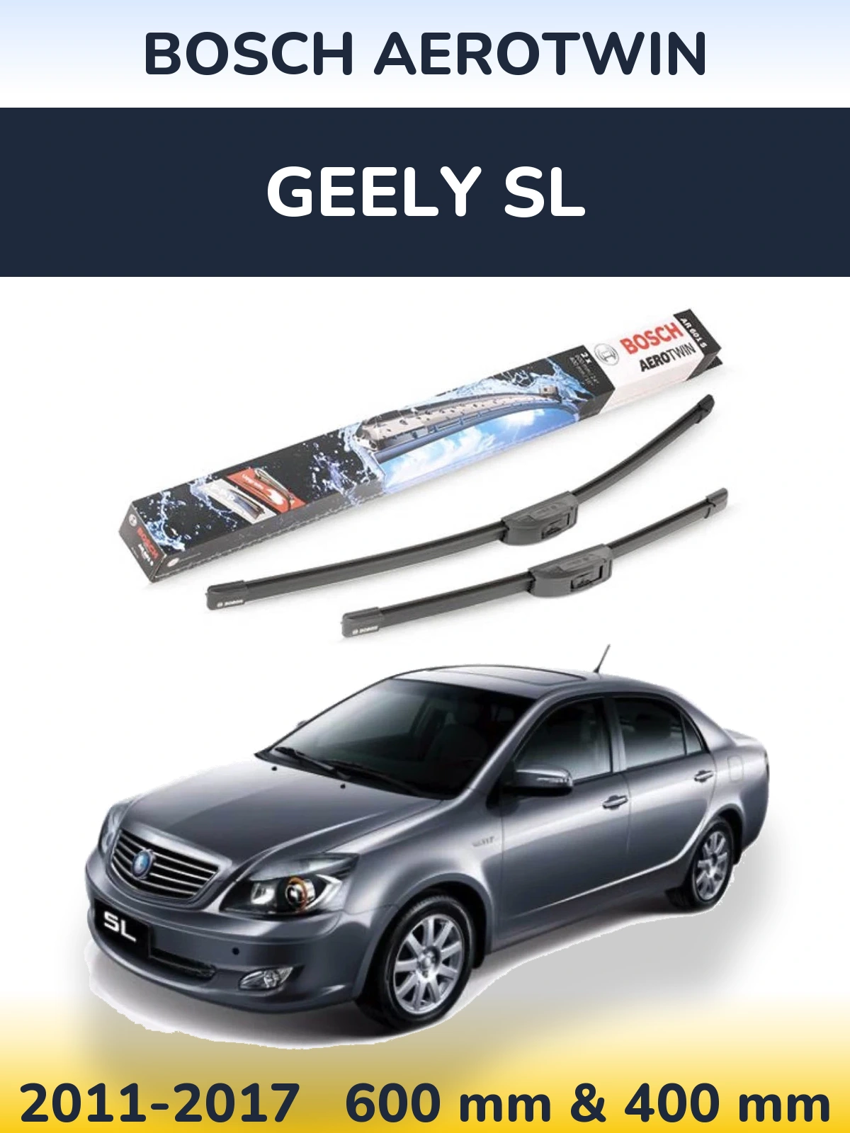 Комплект передних дворников BOSCH AeroTwin 600 & 400 мм для Geely SL 2011-2017