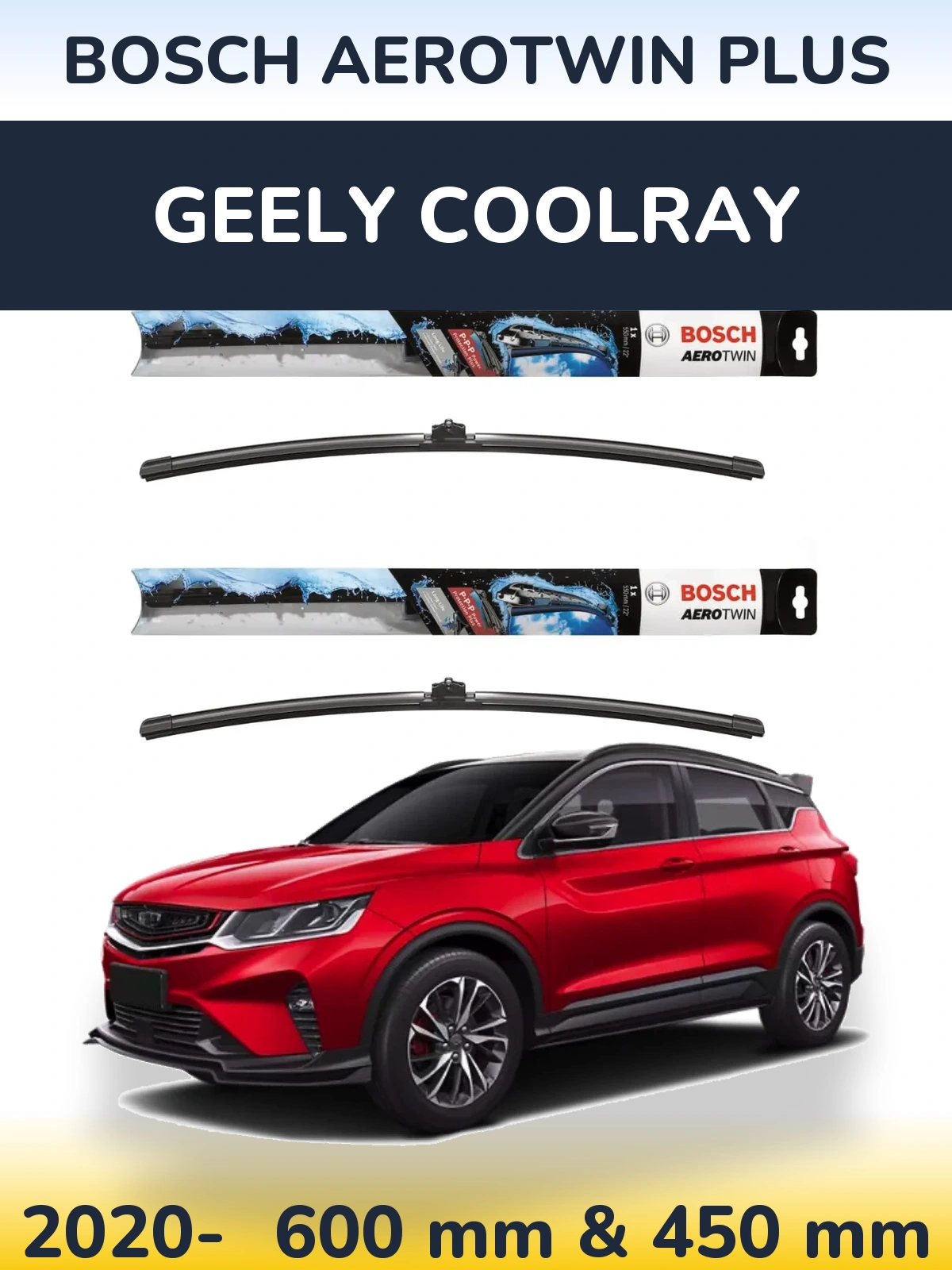 Комплект передних дворников BOSCH AeroTwin Plus 600 & 450 мм для Geely Coolray 2020-2026