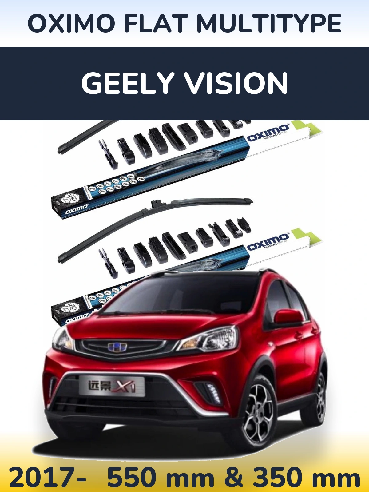 Front wiper blade set Oximo Flat MultiTüüpe 550 & 350 mm for Geely Vision 2017-2026