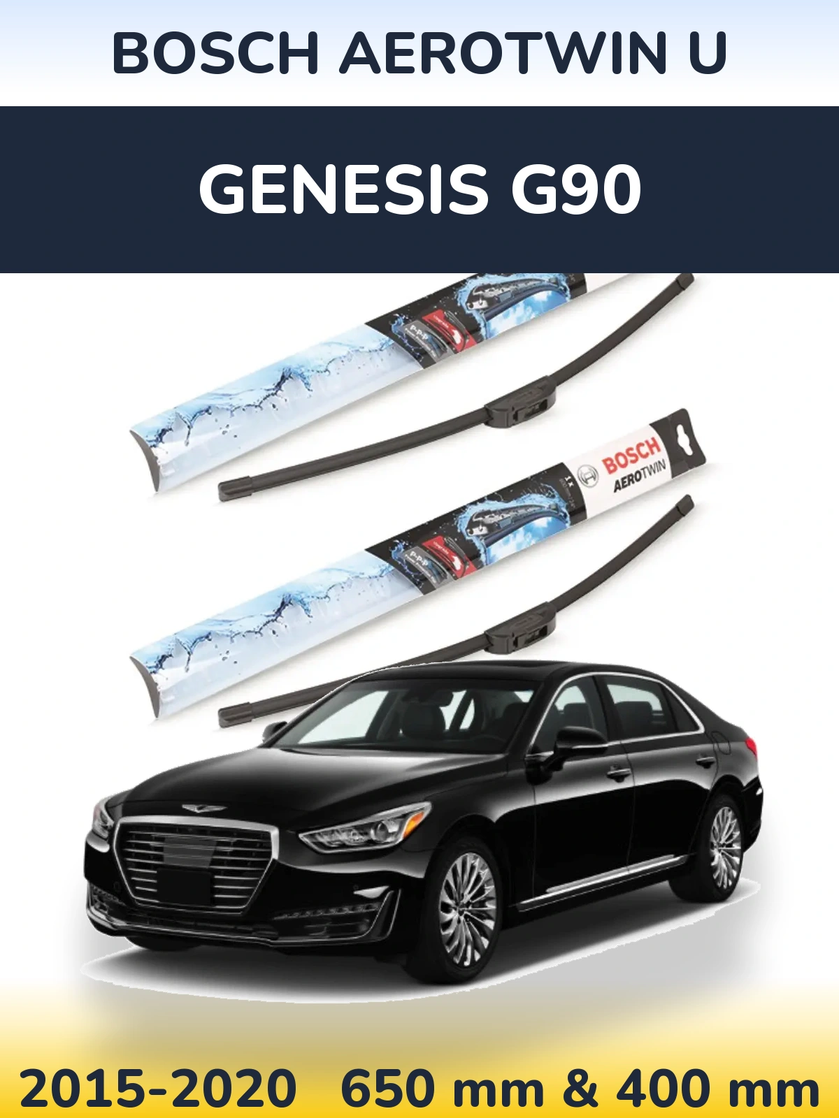 Комплект передних дворников BOSCH AeroTwin U 650 & 400 мм для Genesis G90 2015-2020