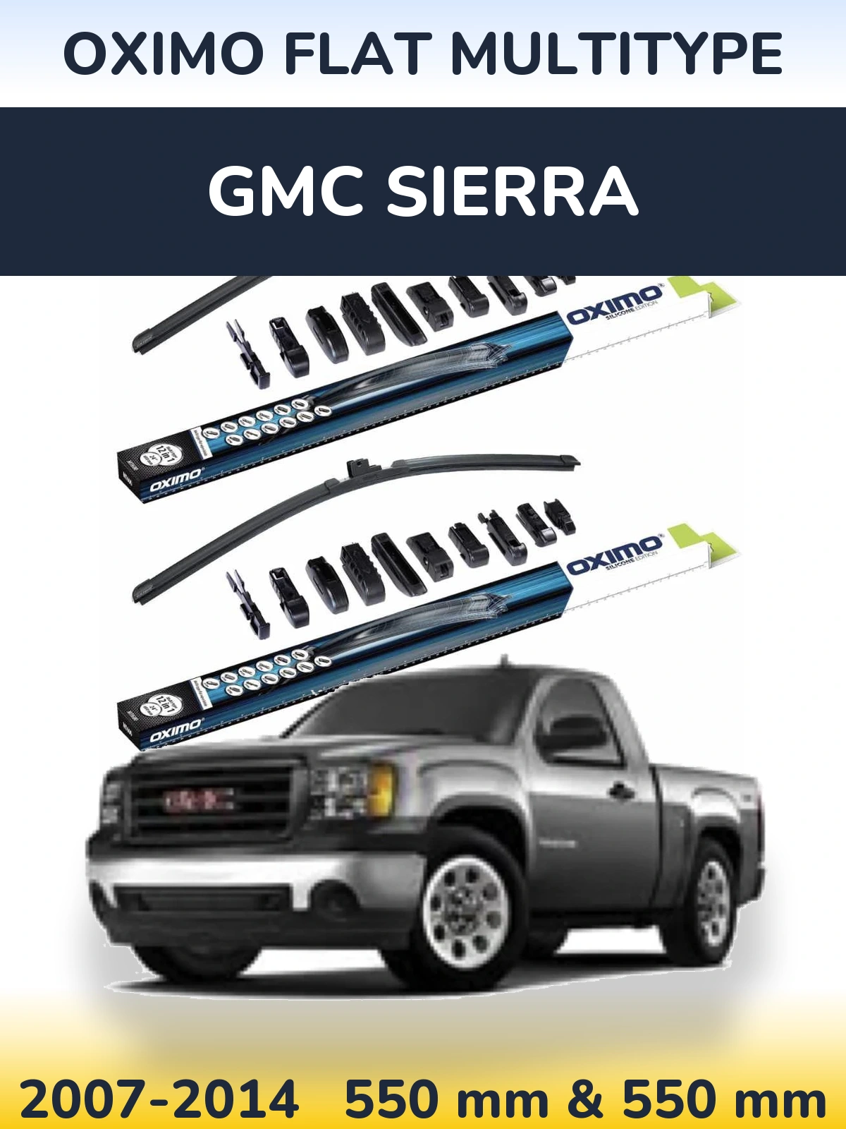 Front wiper blade set Oximo Flat MultiTüüpe 550 & 550 mm for GMC Sierra 2007-2014