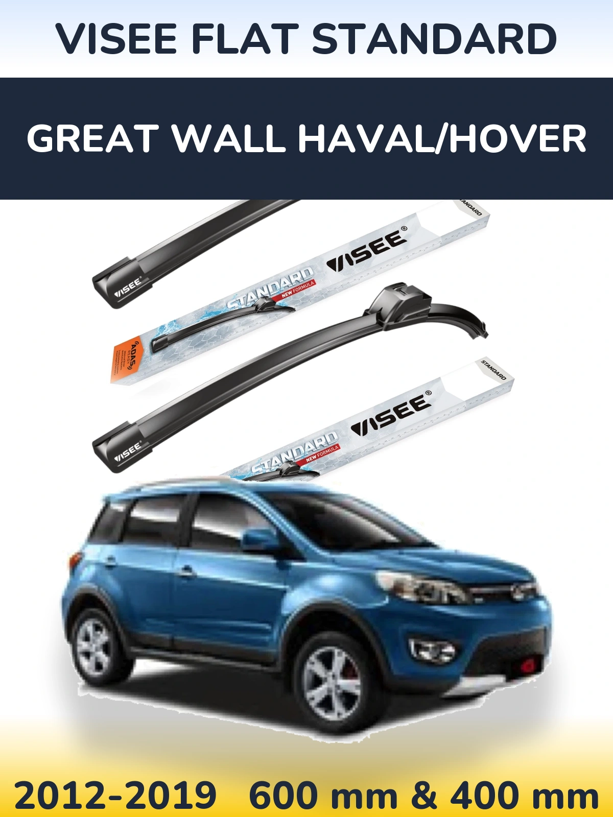 Комплект передних дворников VISEE FLAT STANDARD 600 & 400 мм для Great Wall Haval/Hover 2012-2019