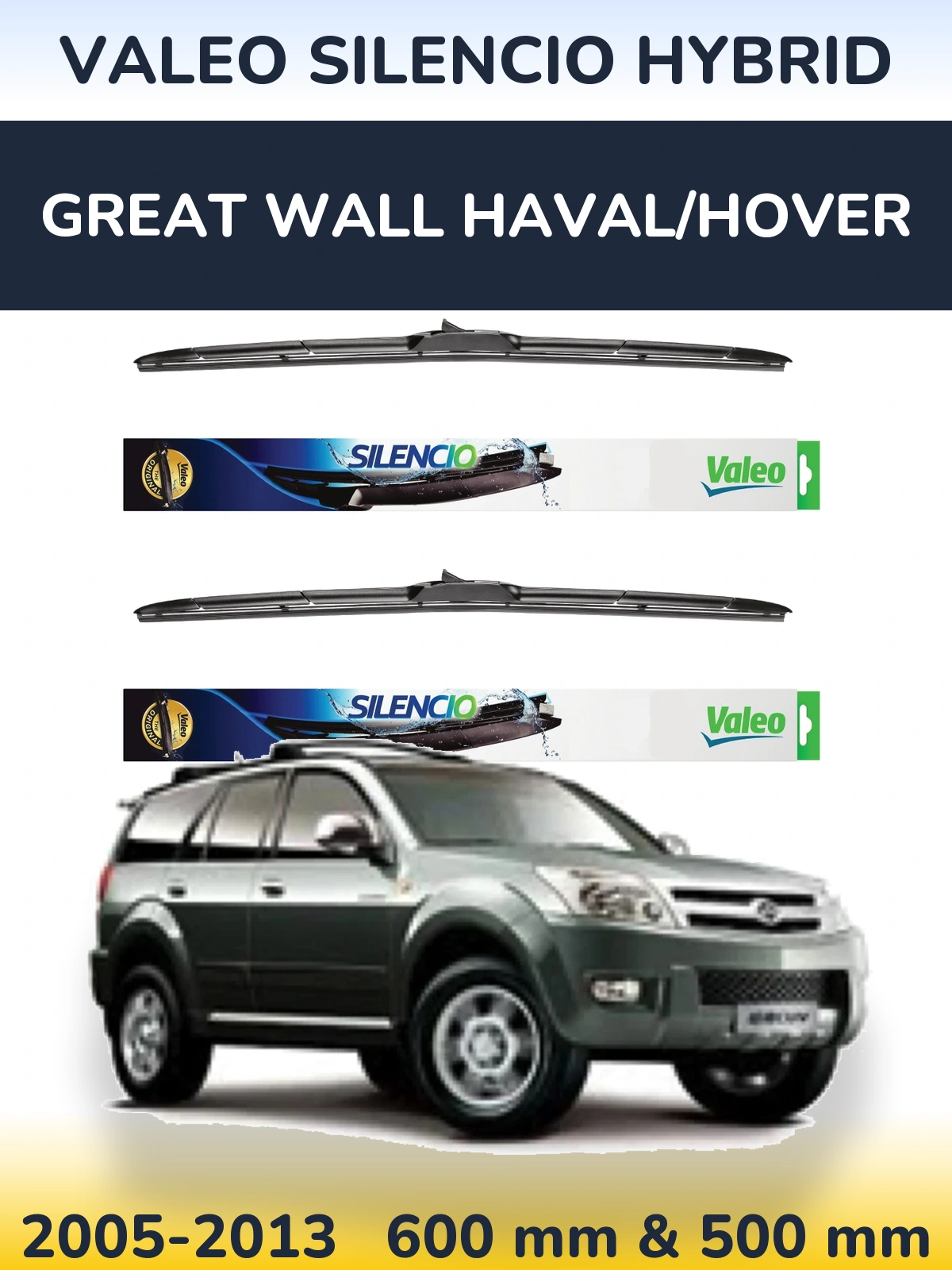Комплект передних дворников Valeo Silencio Hybrid 600 & 500 мм для Great Wall Haval/Hover 2005-2013