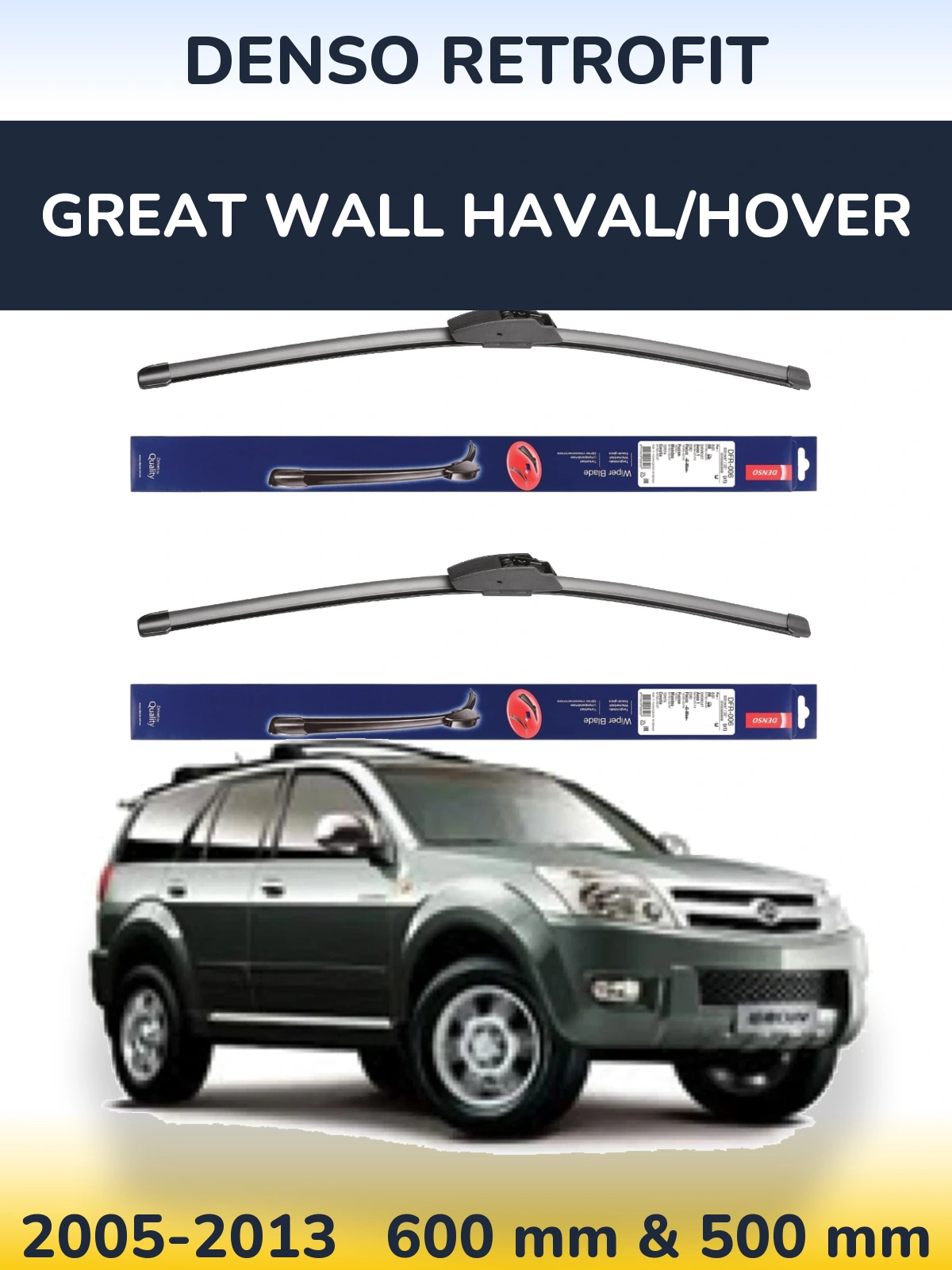 Комплект передних дворников Denso Retrofit 600 & 500 мм для Great Wall Haval/Hover 2005-2013