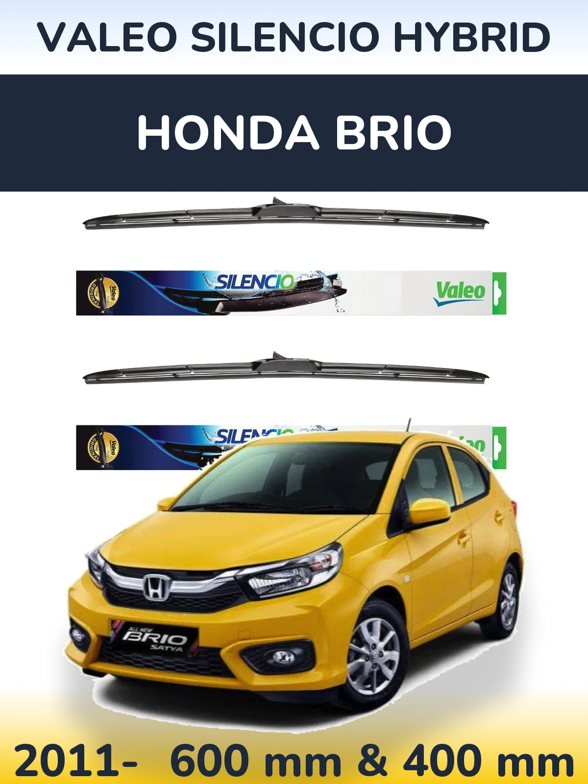 Комплект передних дворников Valeo Silencio Hybrid 600 & 400 мм для Honda Brio 2011-2026