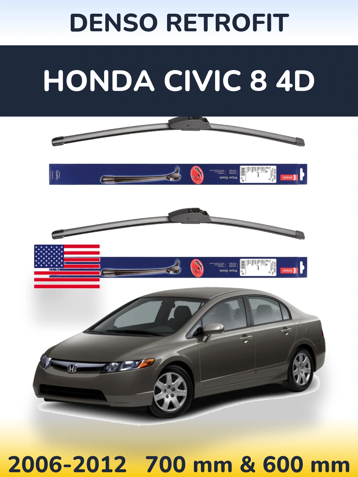 Комплект передних дворников Denso Retrofit 700 & 600 мм для Honda Civic 8 4D 2006-2012