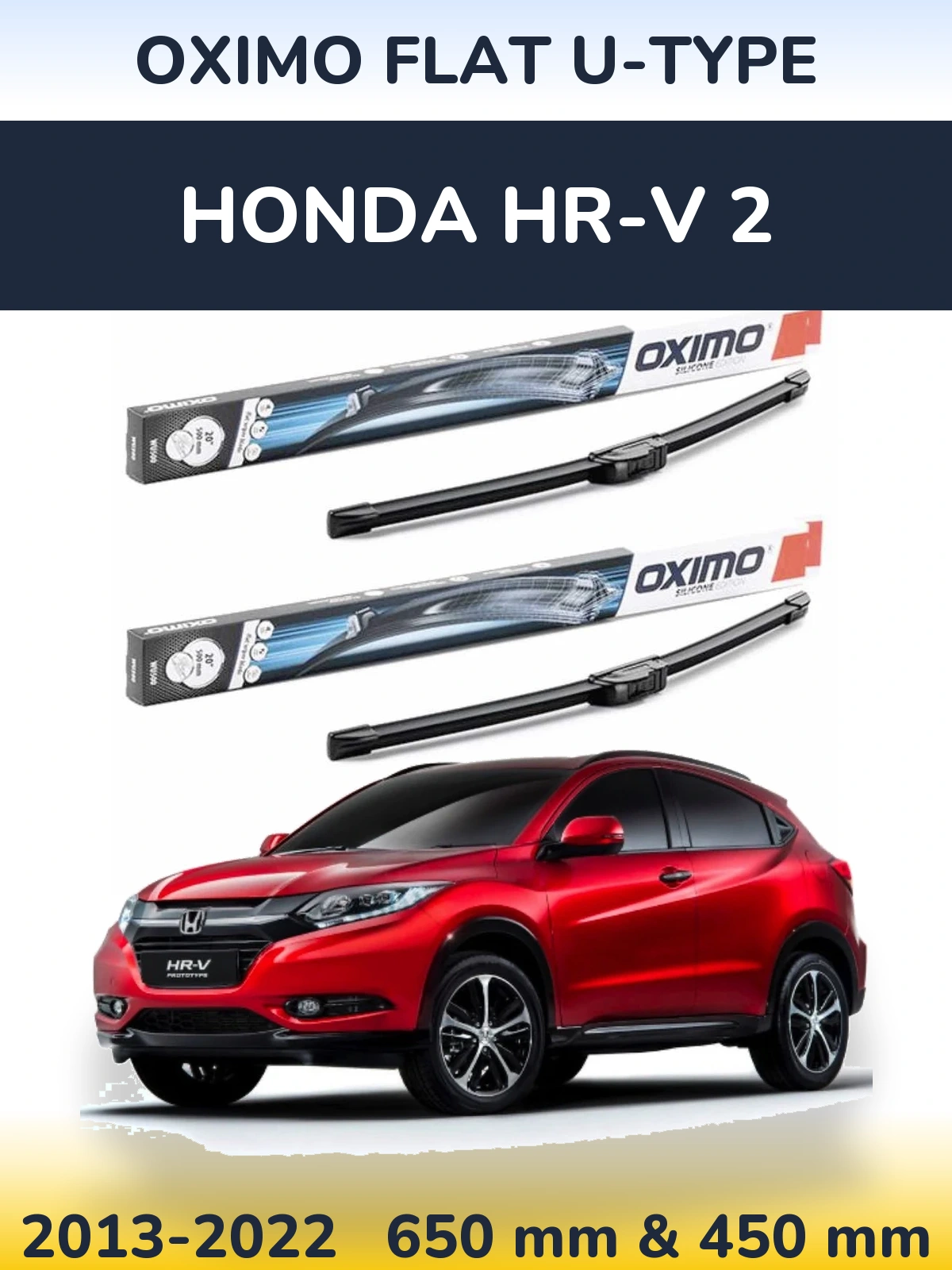 Комплект передних дворников Oximo Flat U-type 650 & 450 мм для Honda HR-V 2 2013-2022