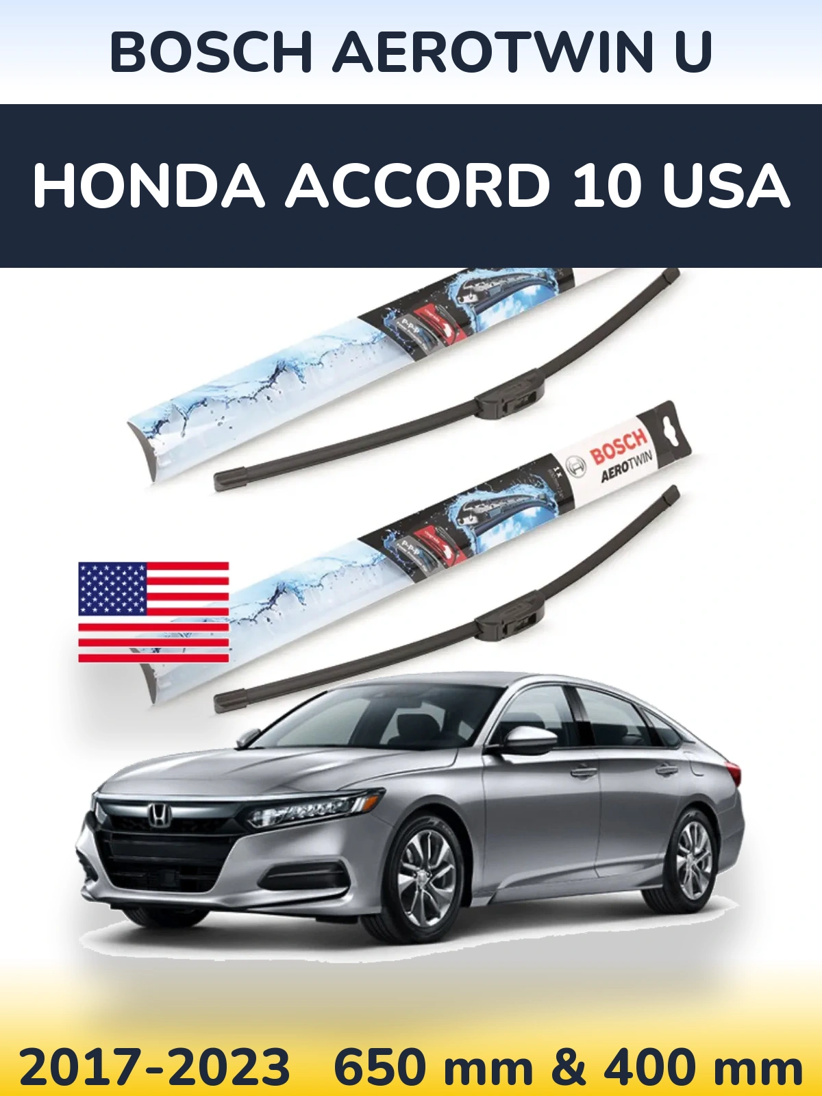 Комплект передніх щіток BOSCH AeroTwin U 650 & 400 мм для Honda Accord 10 USA 2017-2023
