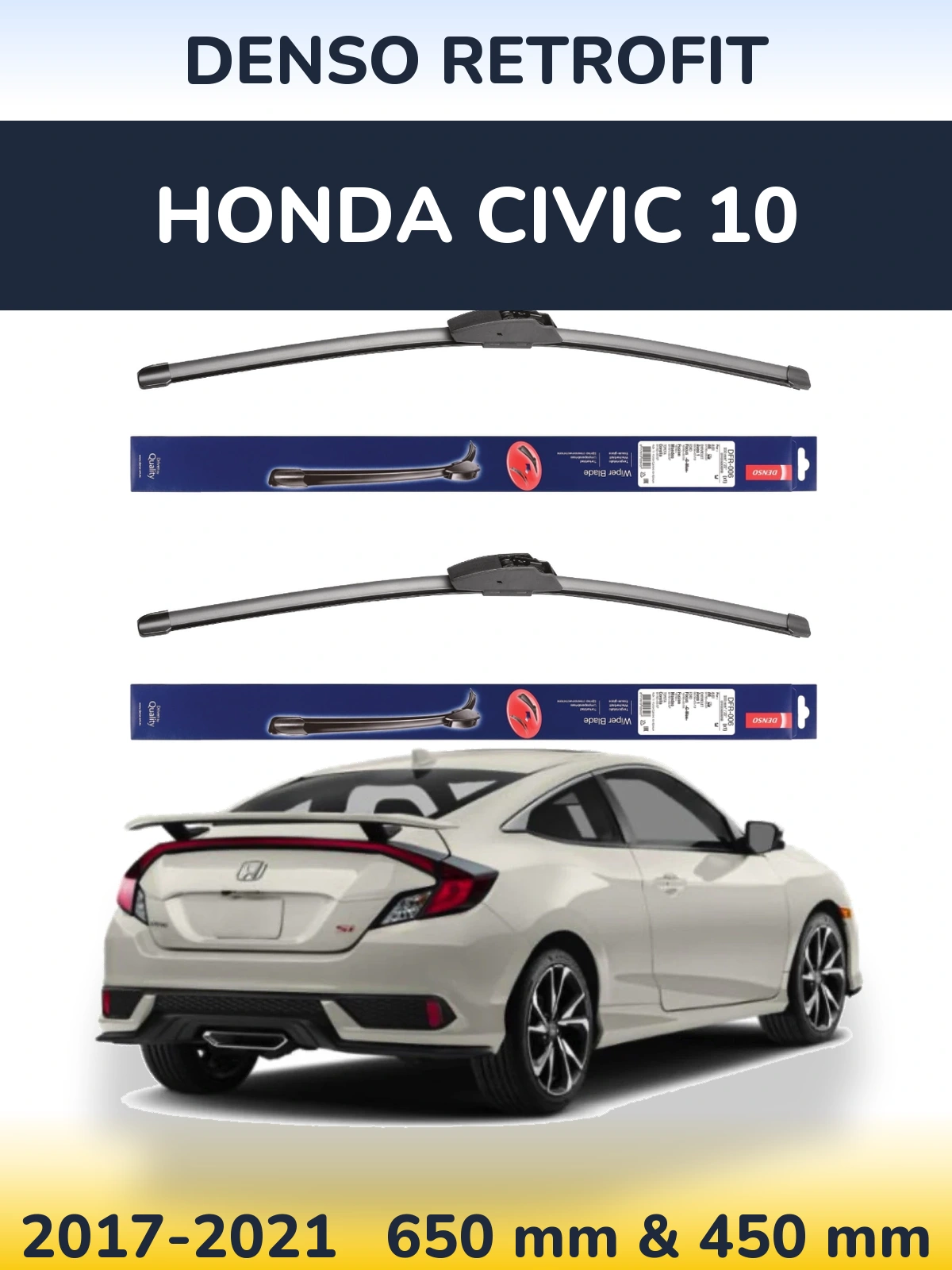 Комплект передніх щіток Denso Retrofit 650 & 450 мм для Honda Civic 10 2017-2021