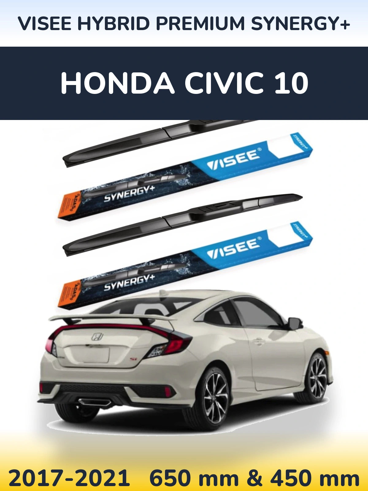 Комплект передних дворников VISEE HYBRID PREMIUM SYNERGY+ 650 & 450 мм для Honda Civic 10 2017-2021
