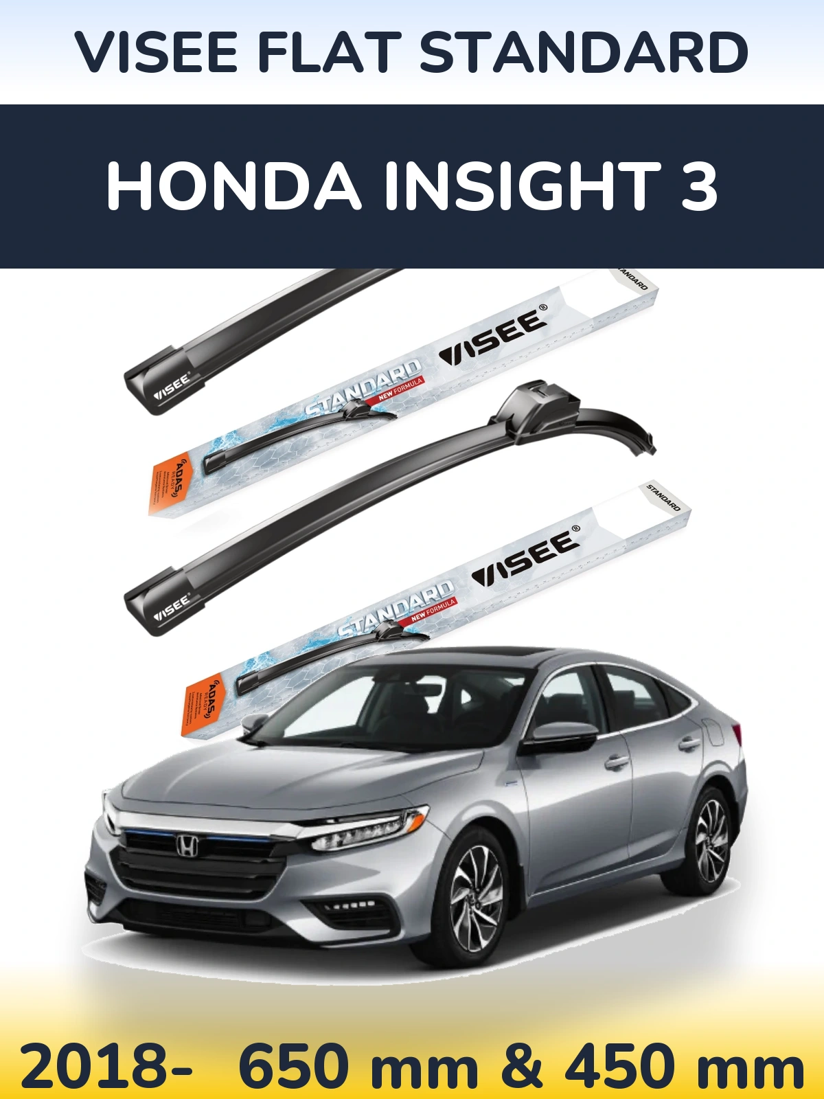 Front wiper blade set VISEE FLAT STANDARD 650 & 450 mm for Honda Insight 3 2018-2026