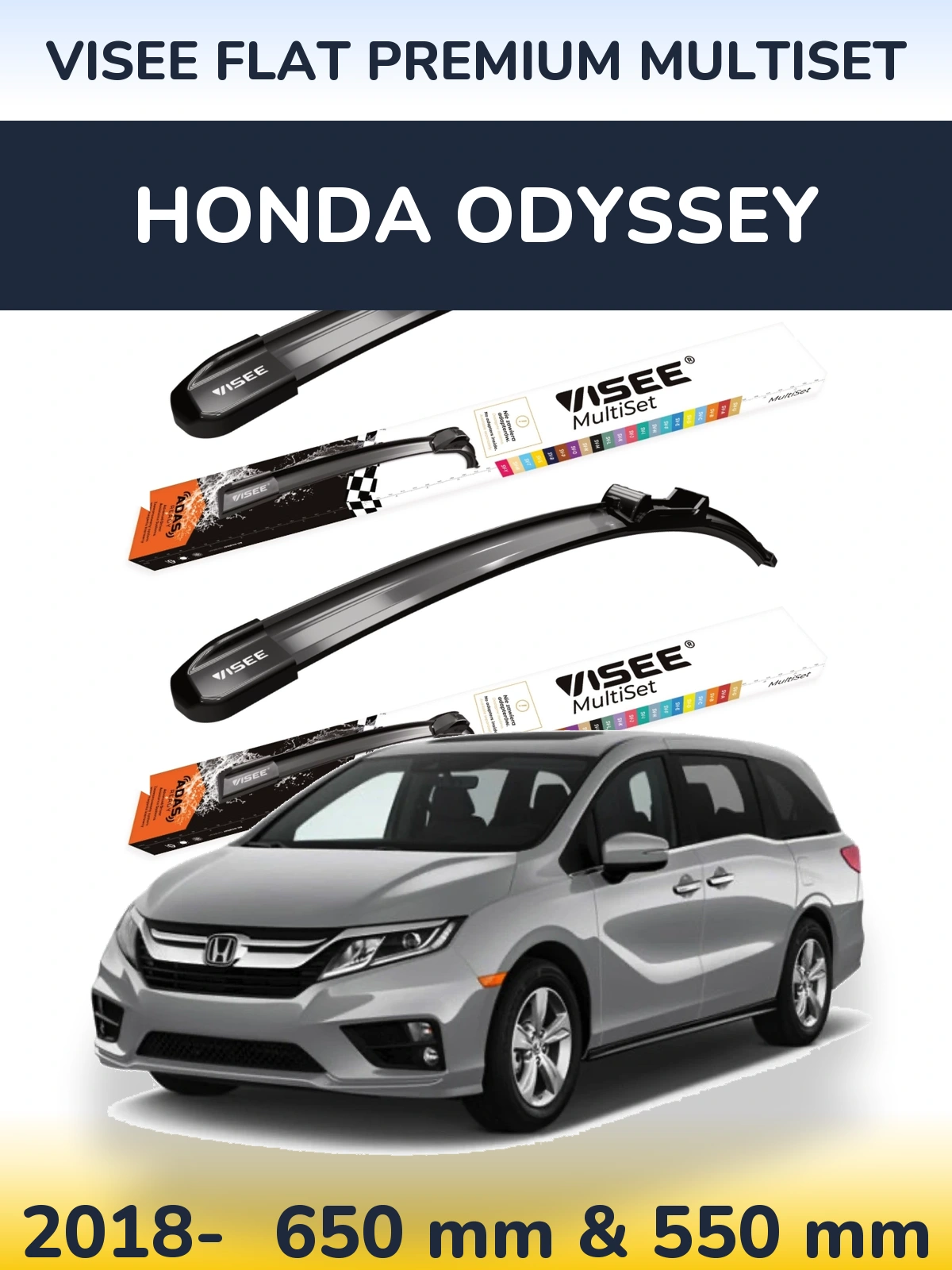 Комплект передних дворников VISEE FLAT PREMIUM MultiSet 650 & 550 мм для Honda Odyssey 2018-2026
