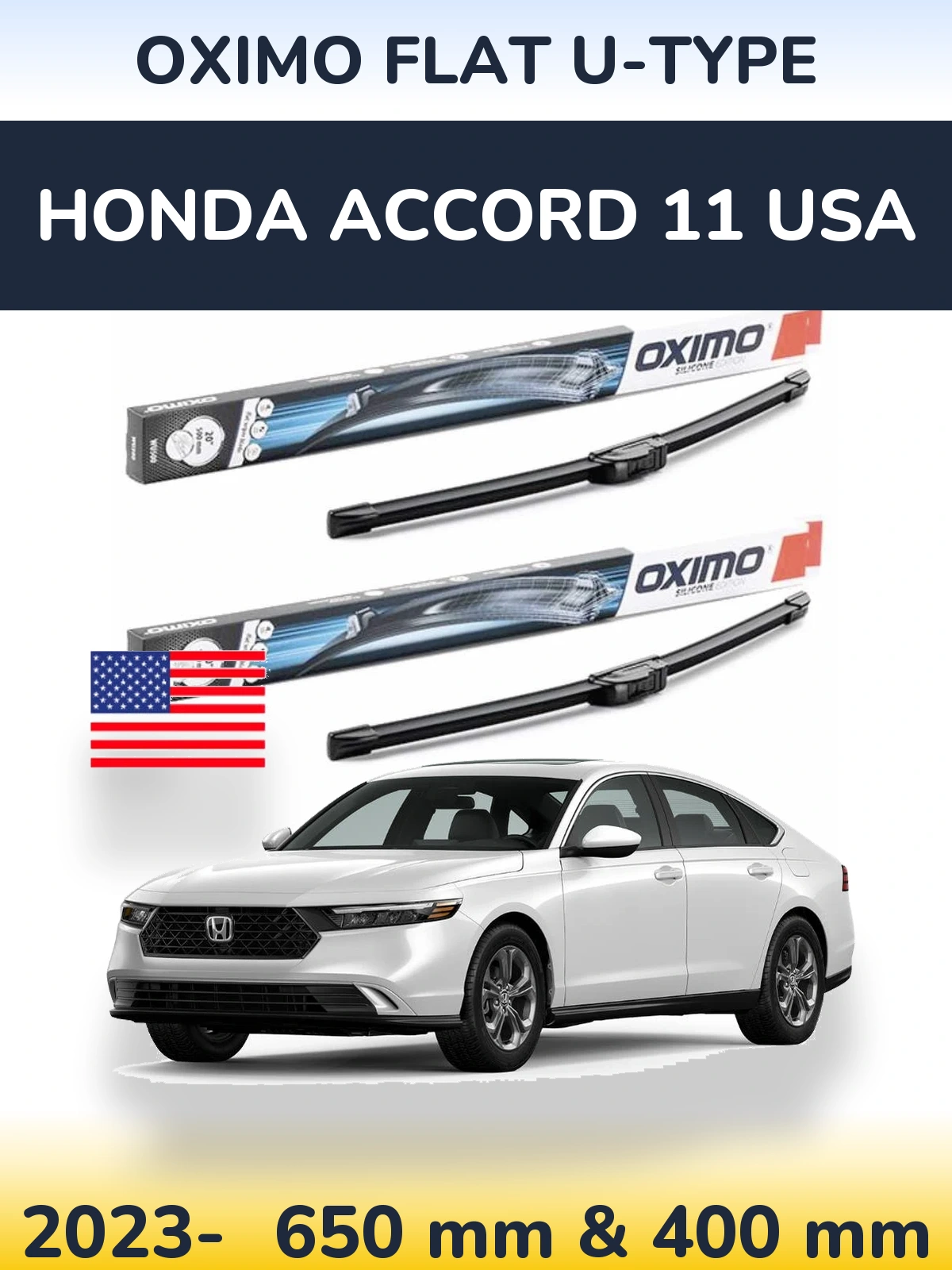 Комплект передніх щіток Oximo Flat U-type 650 & 400 мм для Honda Accord 11 USA 2023-2026