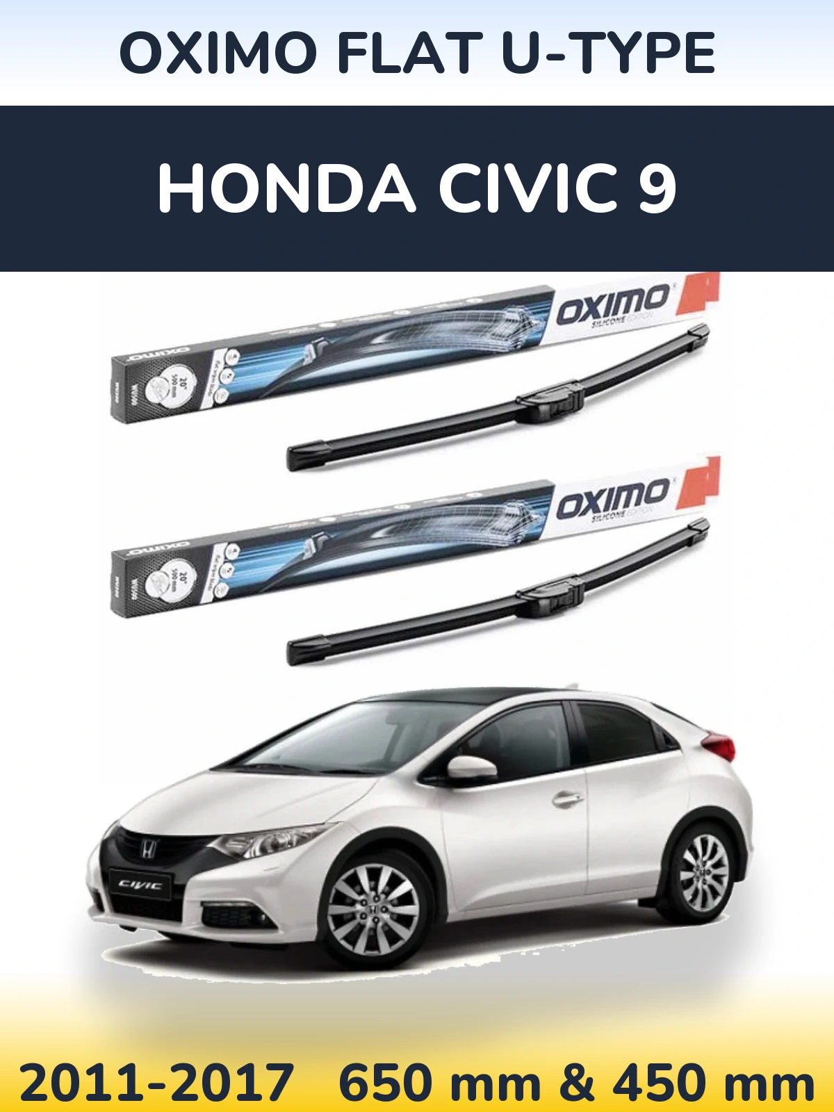 Комплект передних дворников Oximo Flat U-type 650 & 450 мм для Honda Civic 9 2011-2017