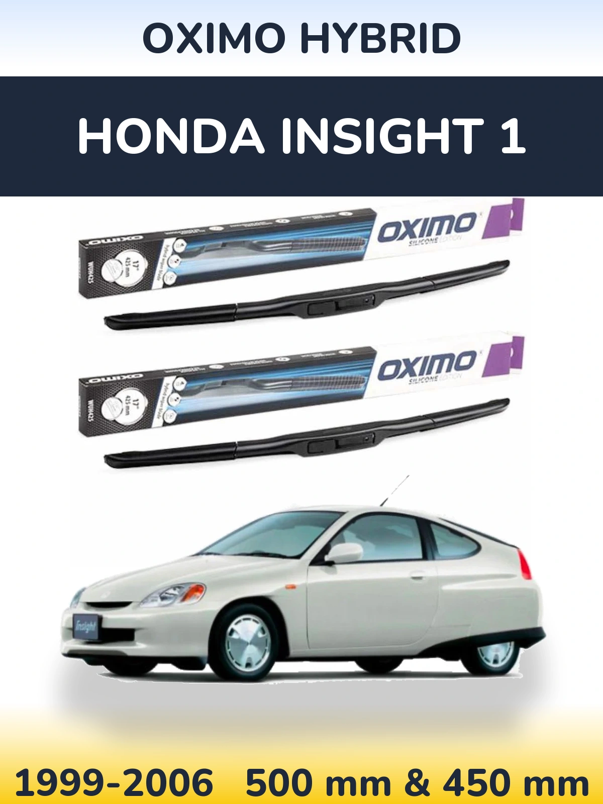 Комплект передних дворников Oximo Hybrid 500 & 450 мм для Honda Insight 1 1999-2006
