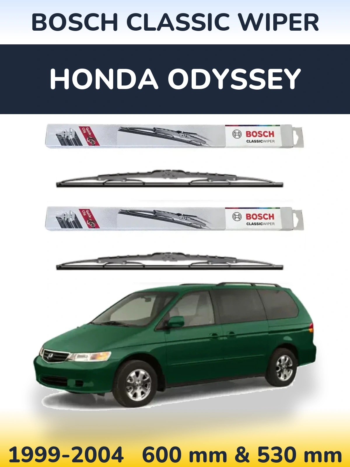Комплект передних дворников BOSCH Classic Wiper 600 & 530 мм для Honda Odyssey 1999-2004