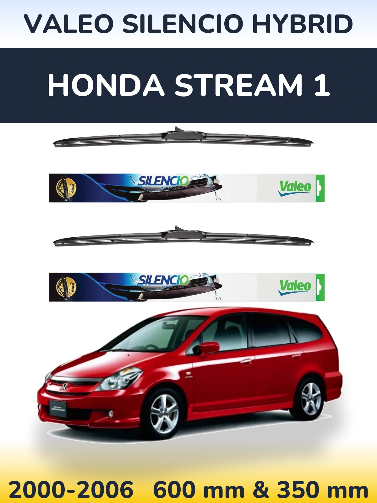 Комплект передних дворников Valeo Silencio Hybrid 600 & 350 мм для Honda Stream 1 2000-2006