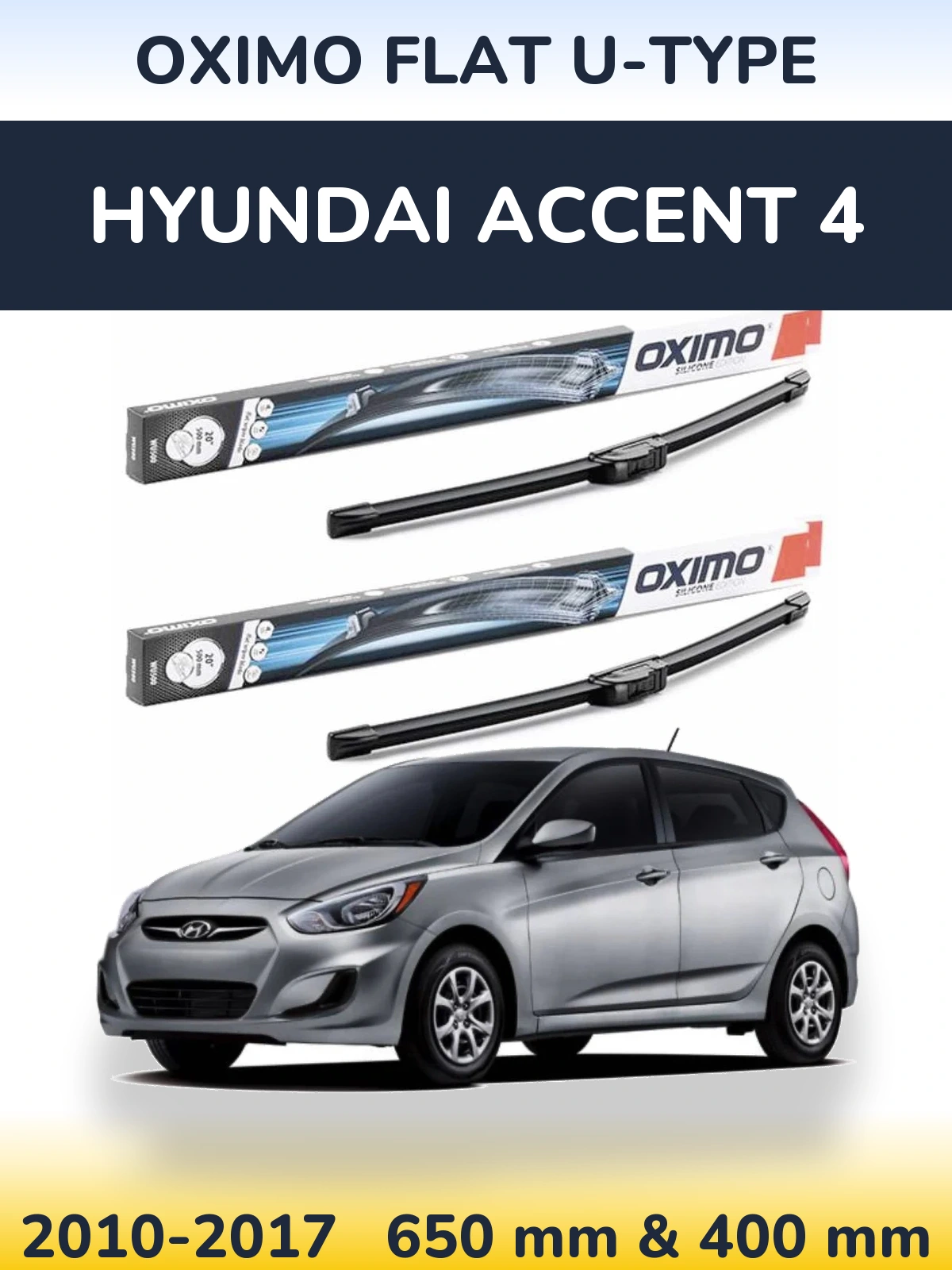 Front wiper blade set Oximo Flat U-type 650 & 400 mm for Hyundai Accent 4 2010-2017