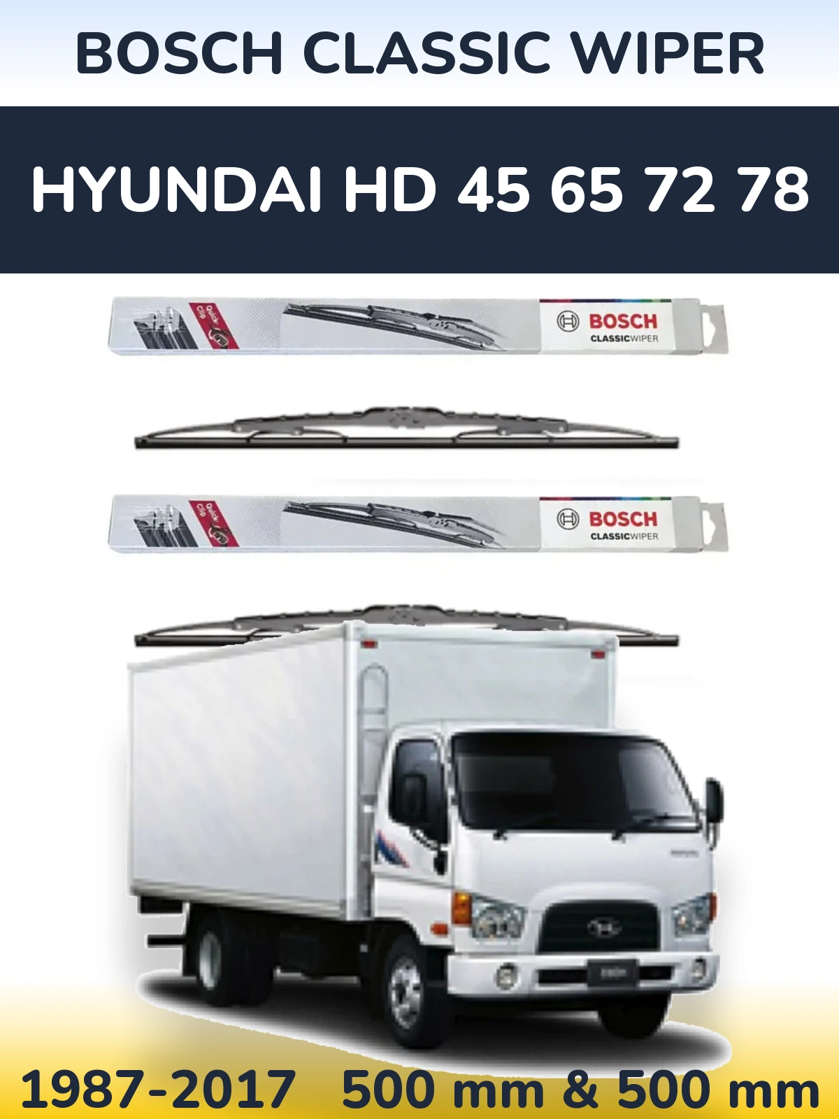 Комплект передніх щіток BOSCH Classic Wiper 500 & 500 мм для Hyundai HD 45 65 72 78 1987-2017