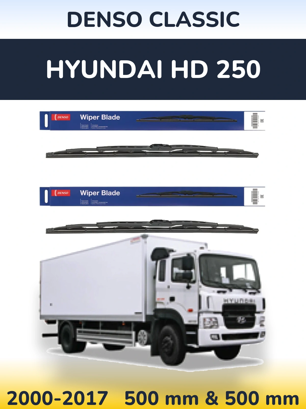Front wiper blade set Denso Classic 500 & 500 mm for Hyundai HD 250 2000-2017