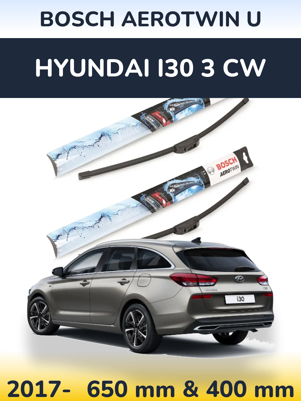 Комплект передніх щіток BOSCH AeroTwin U 650 & 400 мм для Hyundai i30 3 CW 2017-2026
