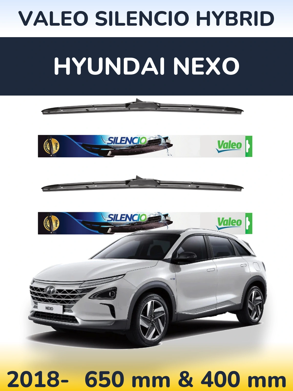 Комплект передніх щіток Valeo Silencio Hybrid 650 & 400 мм для Hyundai Nexo 2018-2026