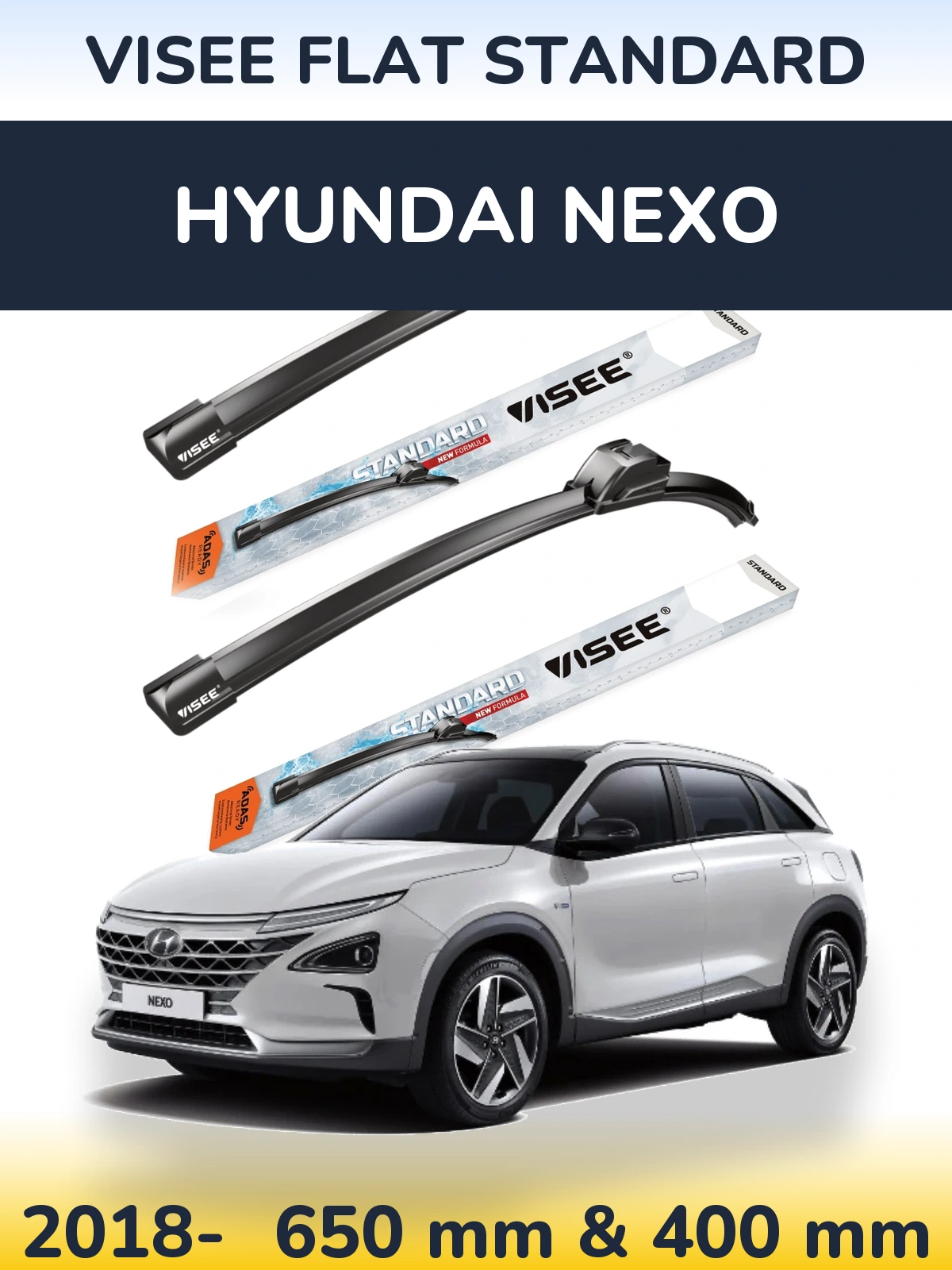 Комплект передніх щіток VISEE FLAT STANDARD 650 & 400 мм для Hyundai Nexo 2018-2026