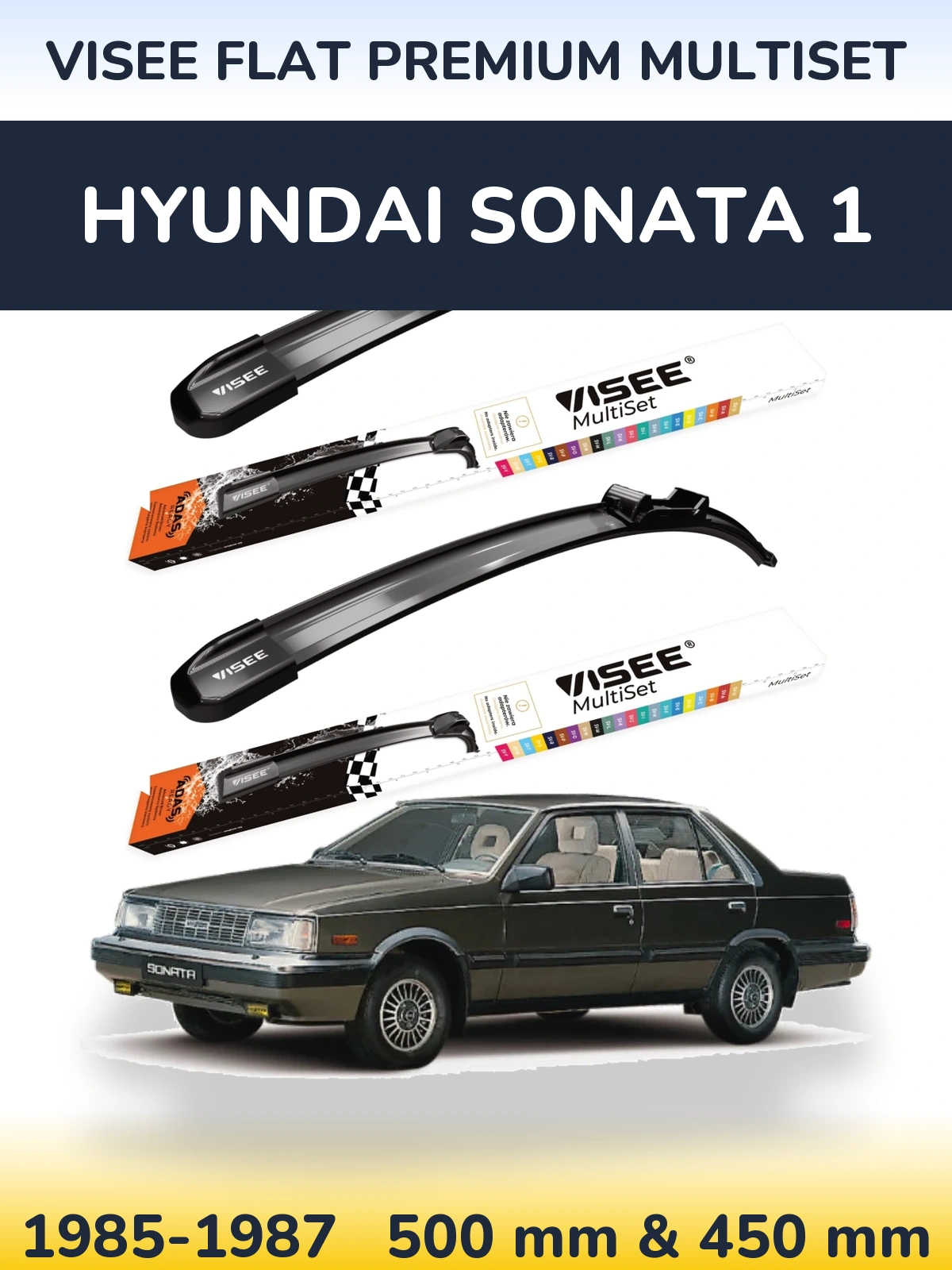 Front wiper blade set VISEE FLAT PREMIUM MultiSet 500 & 450 mm for Hyundai Sonata 1 1985-1987