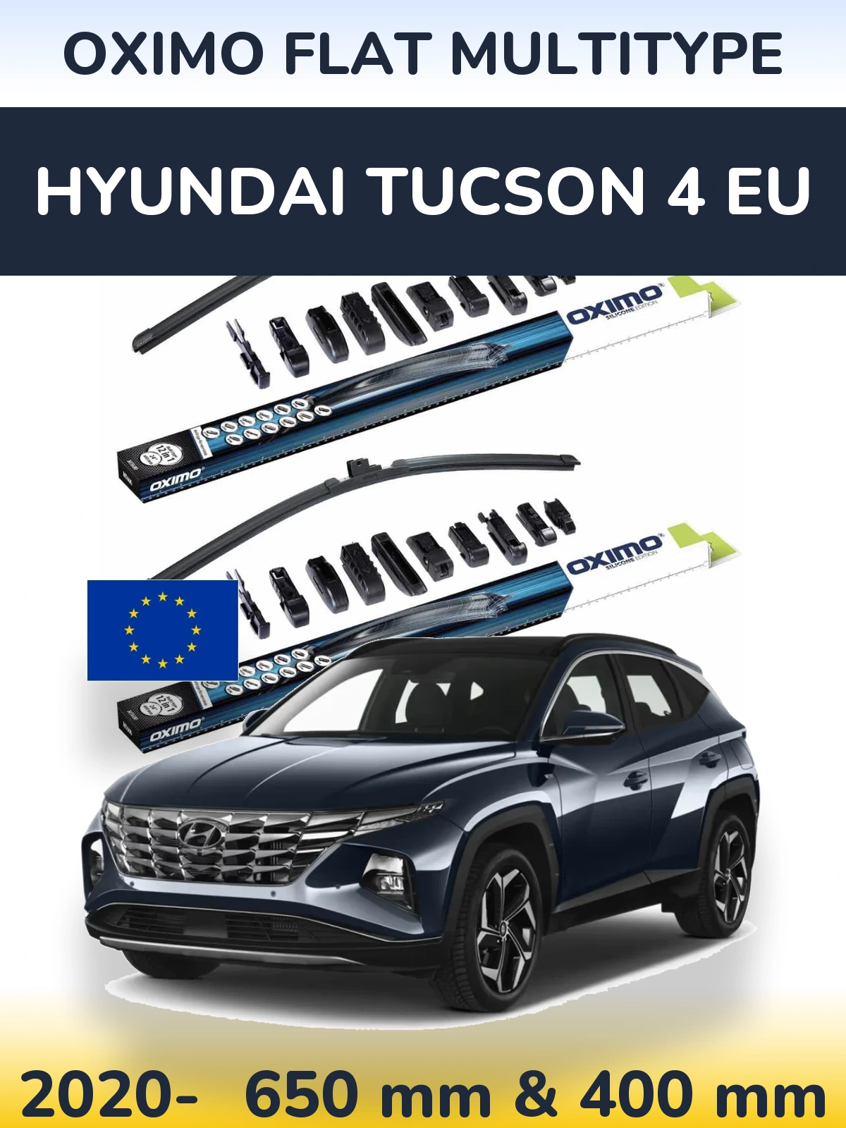 Комплект передніх щіток Oximo Flat MultiТипe 650 & 400 мм для Hyundai Tucson 4 EU 2020-2026