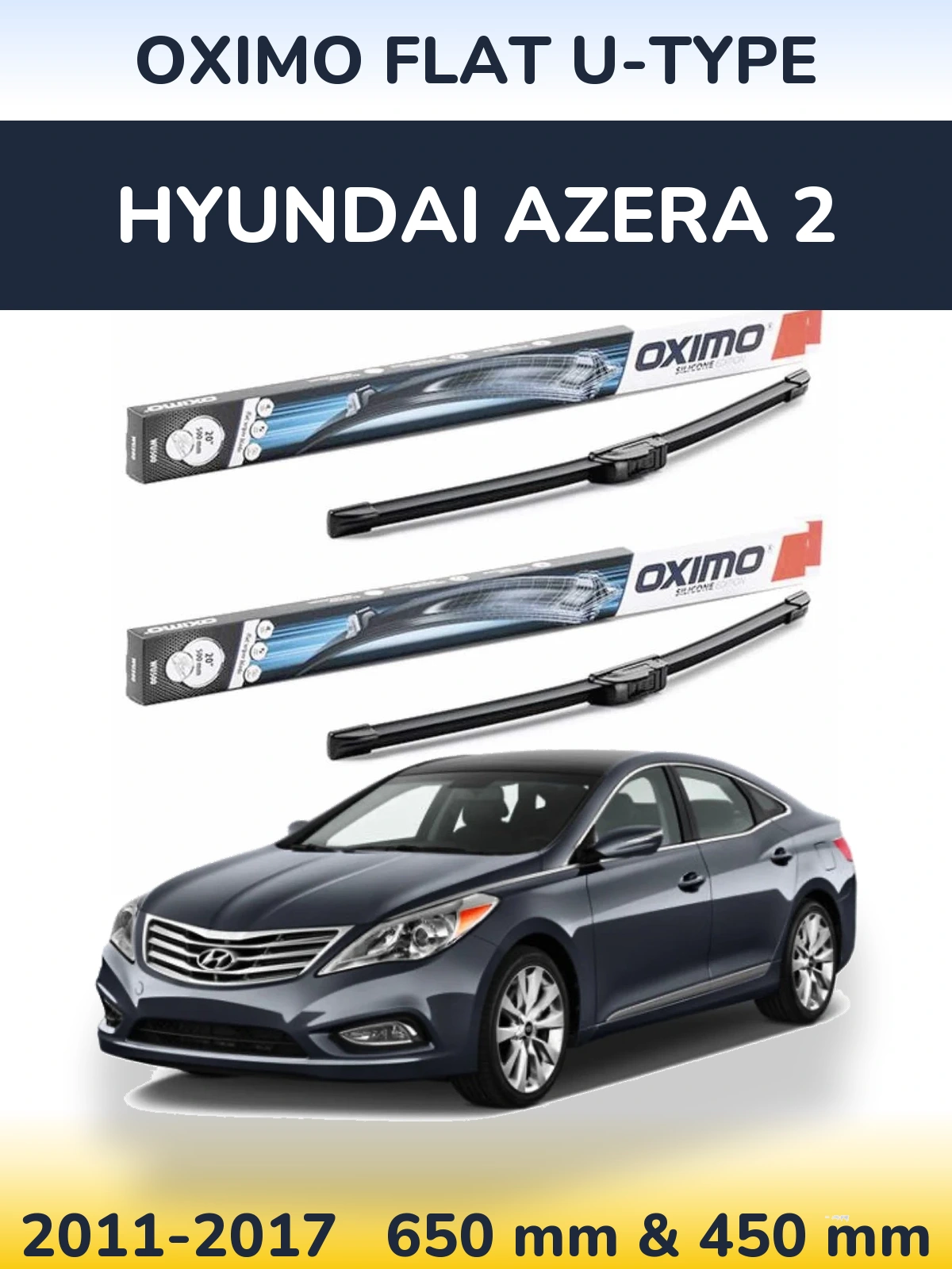Комплект передних дворников Oximo Flat U-type 650 & 450 мм для Hyundai Azera 2 2011-2017