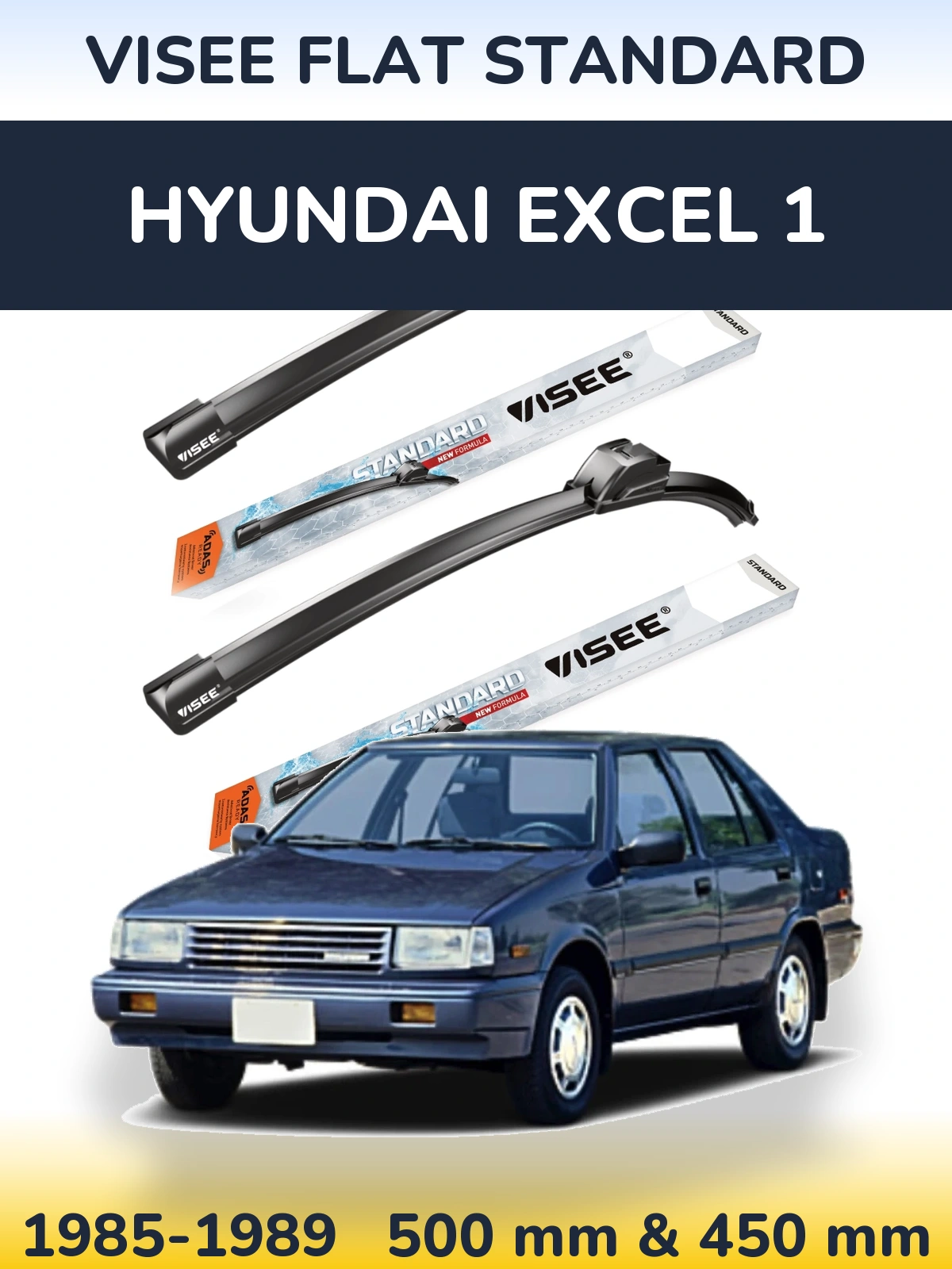 Комплект передніх щіток VISEE FLAT STANDARD 500 & 450 мм для Hyundai Excel 1 1985-1989