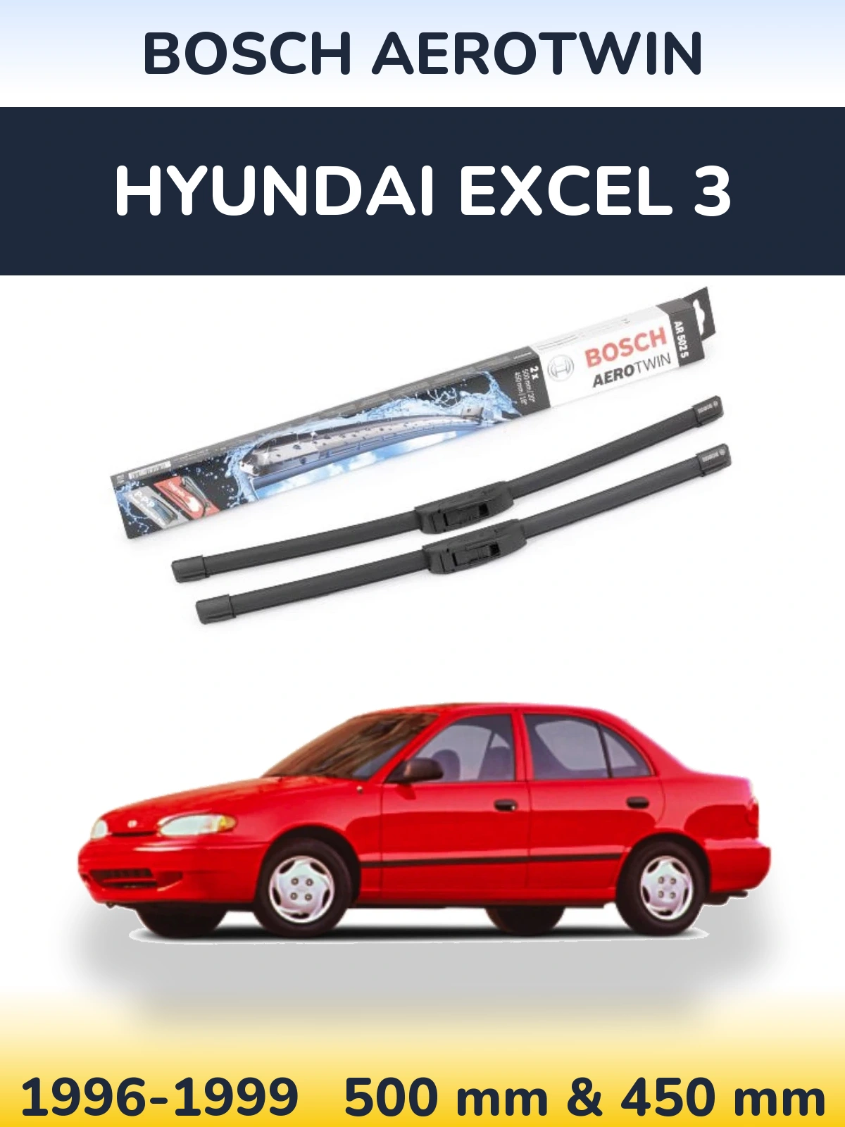 Комплект передніх щіток BOSCH AeroTwin 500 & 450 мм для Hyundai Excel 3 1996-1999