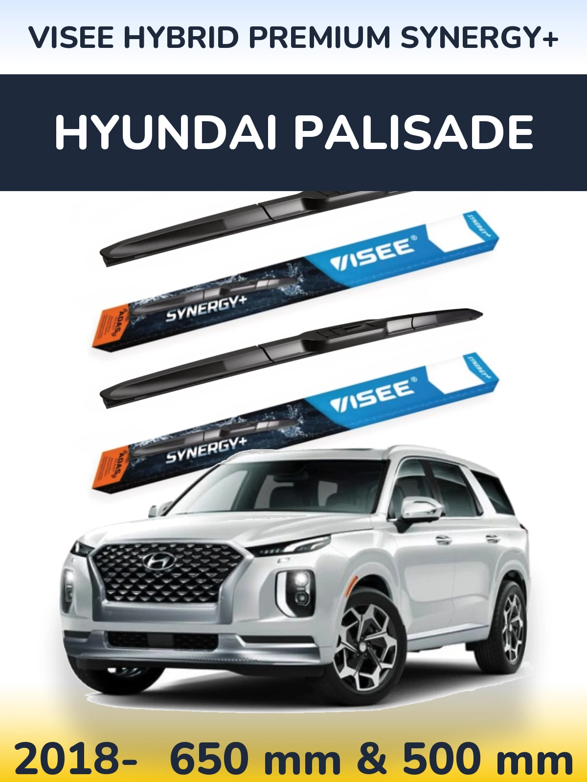 Комплект передніх щіток VISEE HYBRID PREMIUM SYNERGY+ 650 & 500 мм для Hyundai Palisade 2018-2026