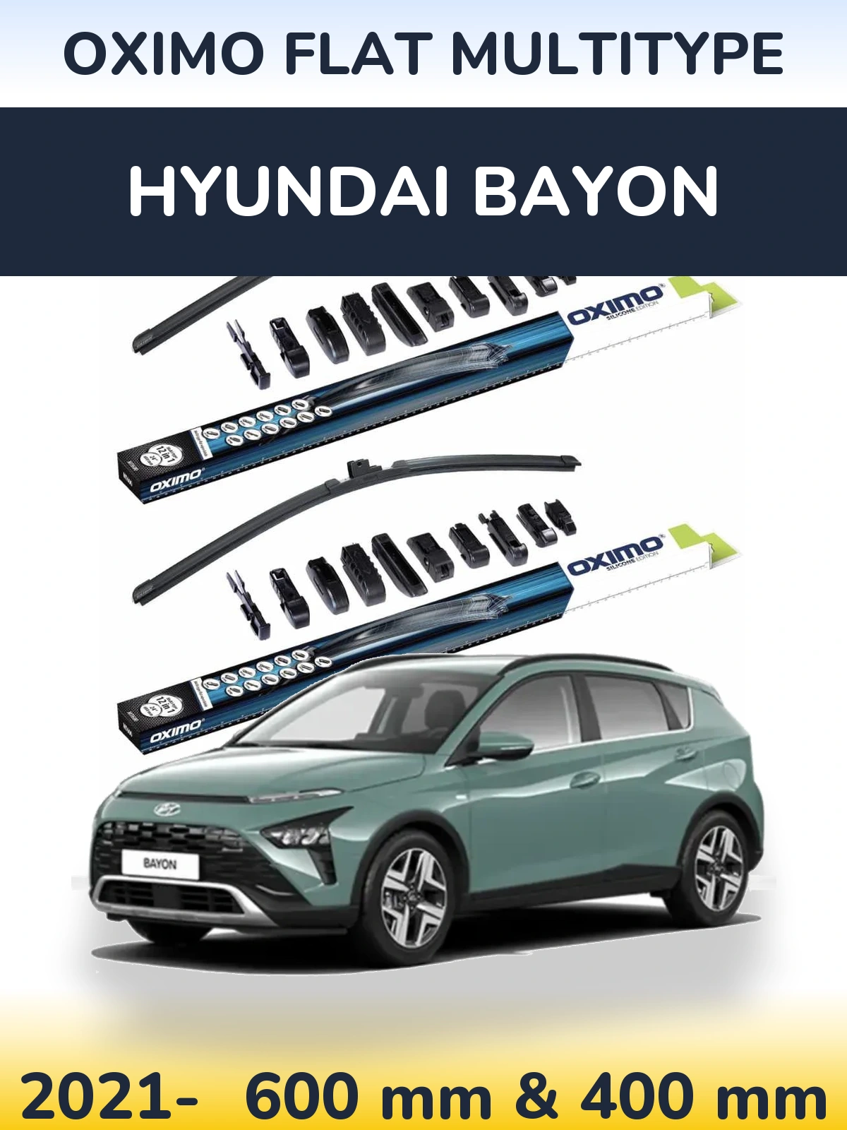 Комплект передних дворников Oximo Flat MultiТипe 600 & 400 мм для Hyundai Bayon 2021-2026