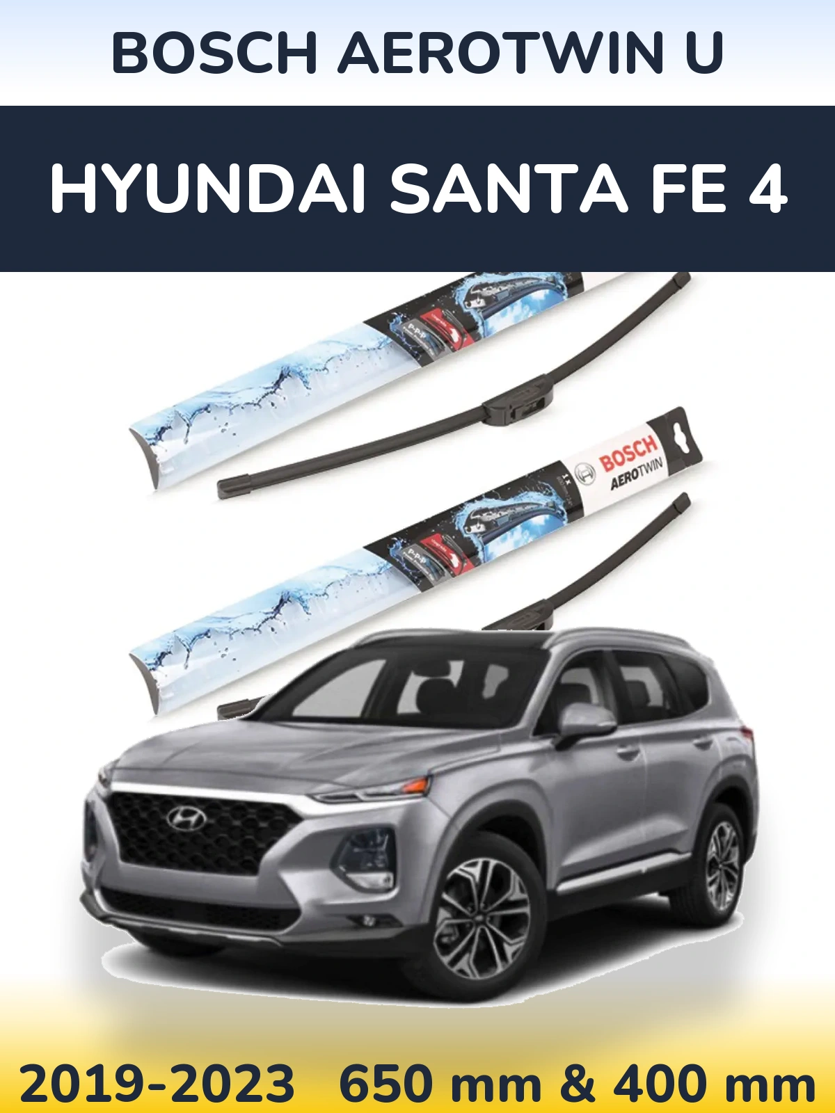 Комплект передних дворников BOSCH AeroTwin U 650 & 400 мм для Hyundai Santa Fe 4 2019-2023