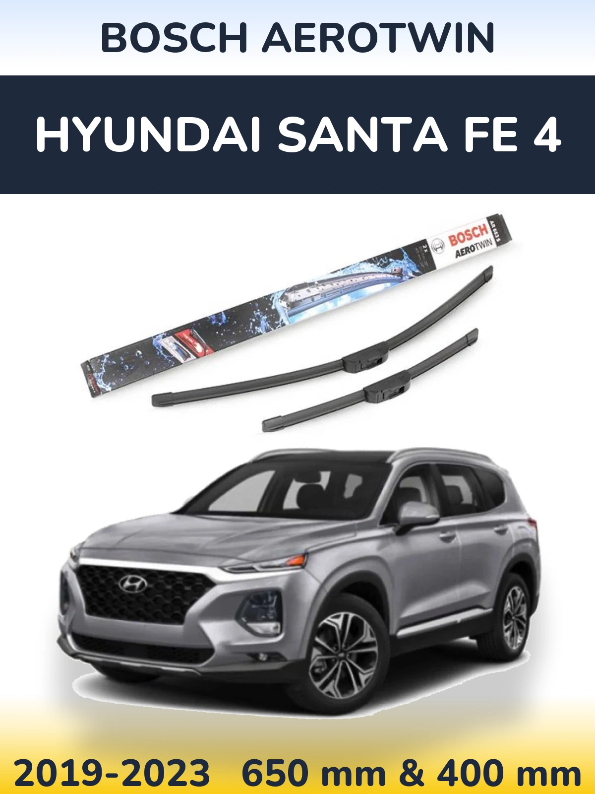 Комплект передних дворников BOSCH AeroTwin 650 & 400 мм для Hyundai Santa Fe 4 2019-2023
