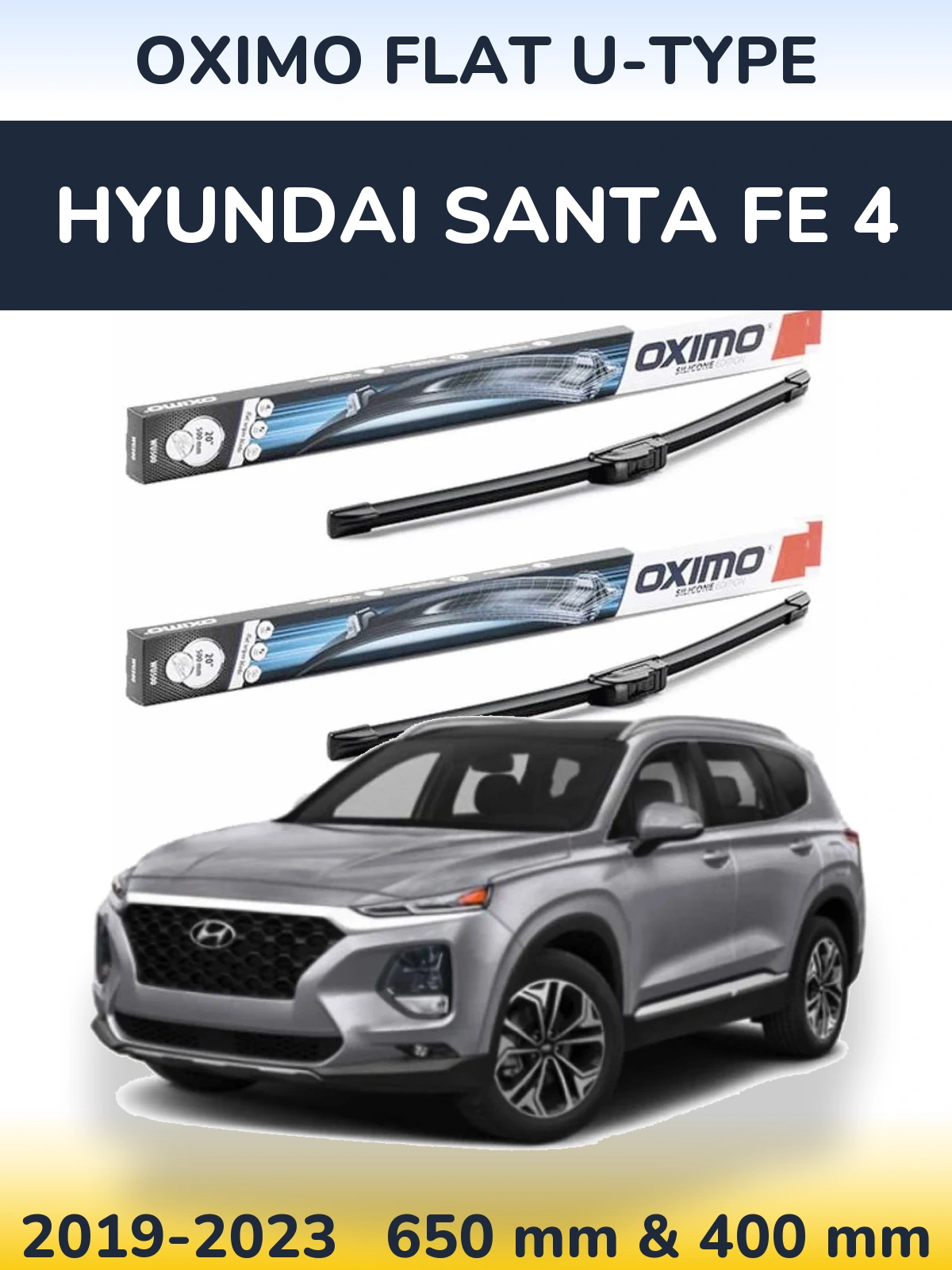 Комплект передних дворников Oximo Flat U-type 650 & 400 мм для Hyundai Santa Fe 4 2019-2023