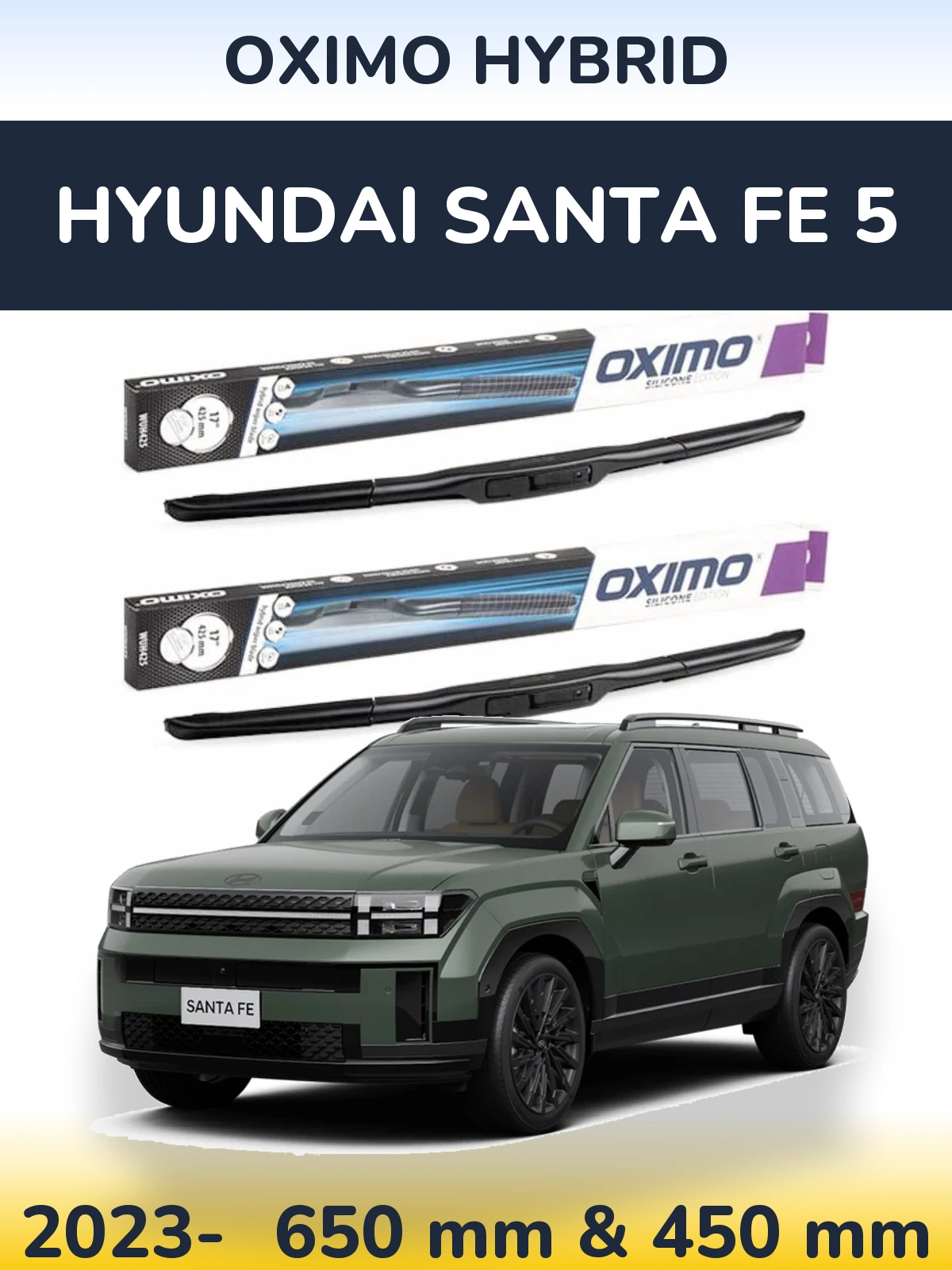 Комплект передних дворников Oximo Hybrid 650 & 450 мм для Hyundai Santa Fe 5 2023-2026
