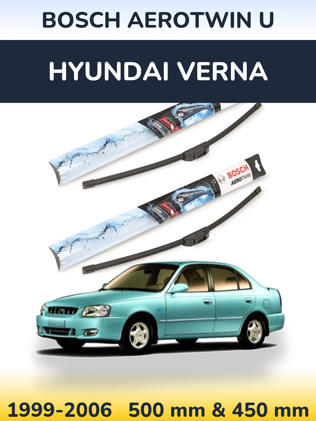 Комплект передніх щіток BOSCH AeroTwin U 500 & 450 мм для Hyundai Verna 1999-2006