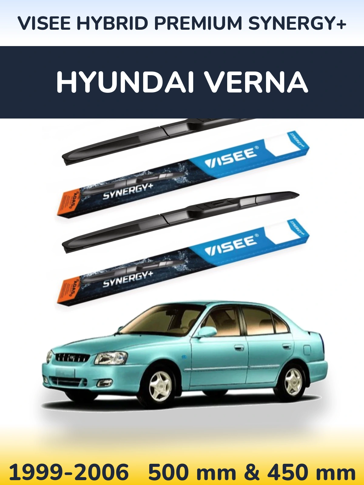Комплект передніх щіток VISEE HYBRID PREMIUM SYNERGY+ 500 & 450 мм для Hyundai Verna 1999-2006
