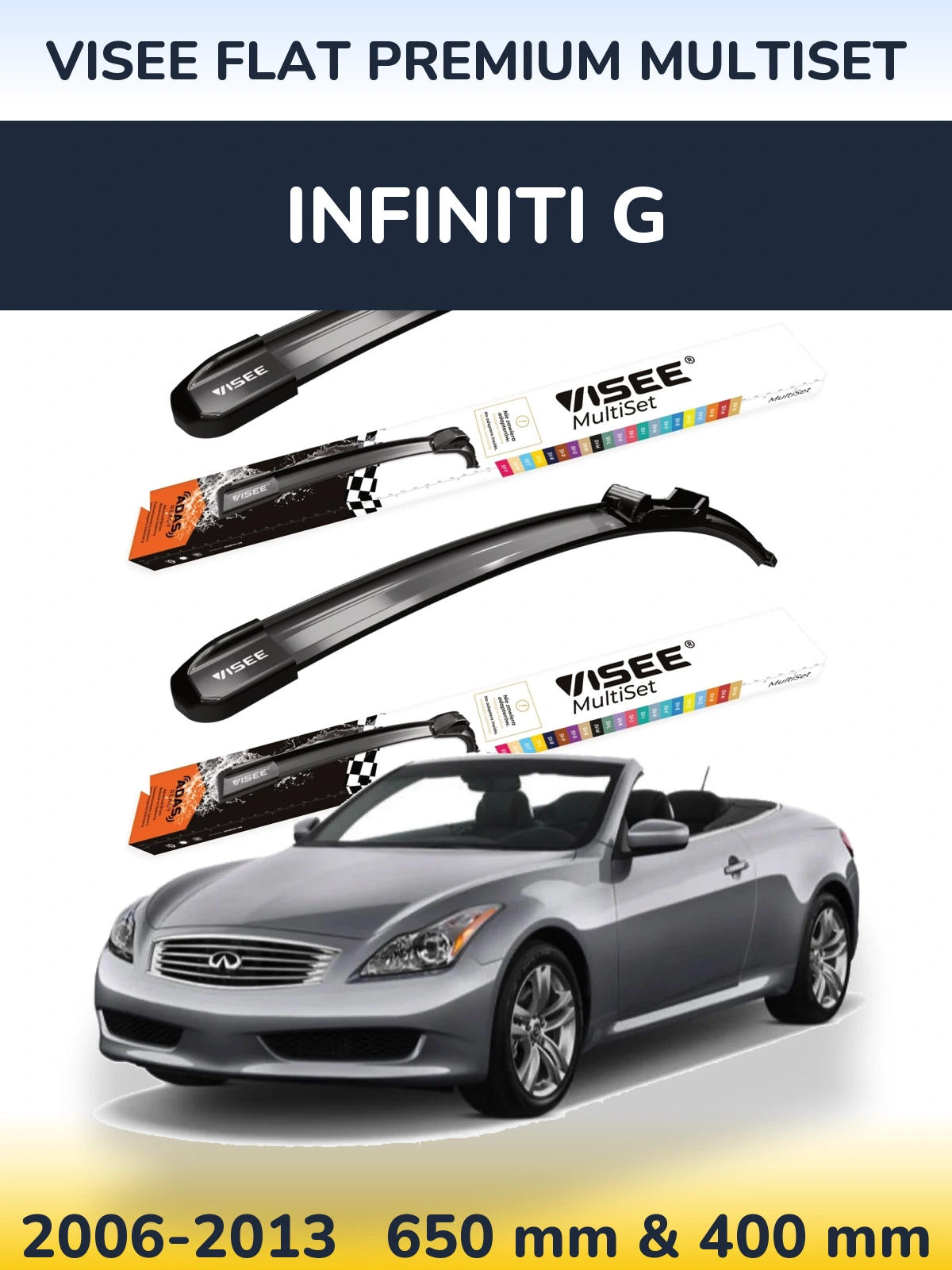 Front wiper blade set VISEE FLAT PREMIUM MultiSet 650 & 400 mm for Infiniti G 2006-2013