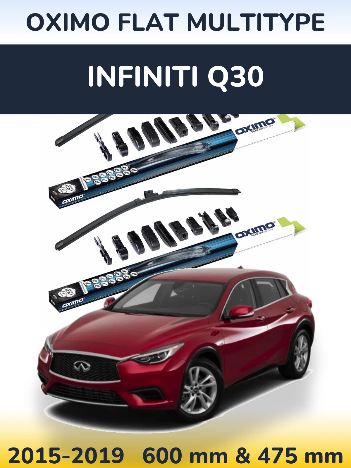 Front wiper blade set Oximo Flat MultiTüüpe 600 & 475 mm for Infiniti Q30 2015-2019
