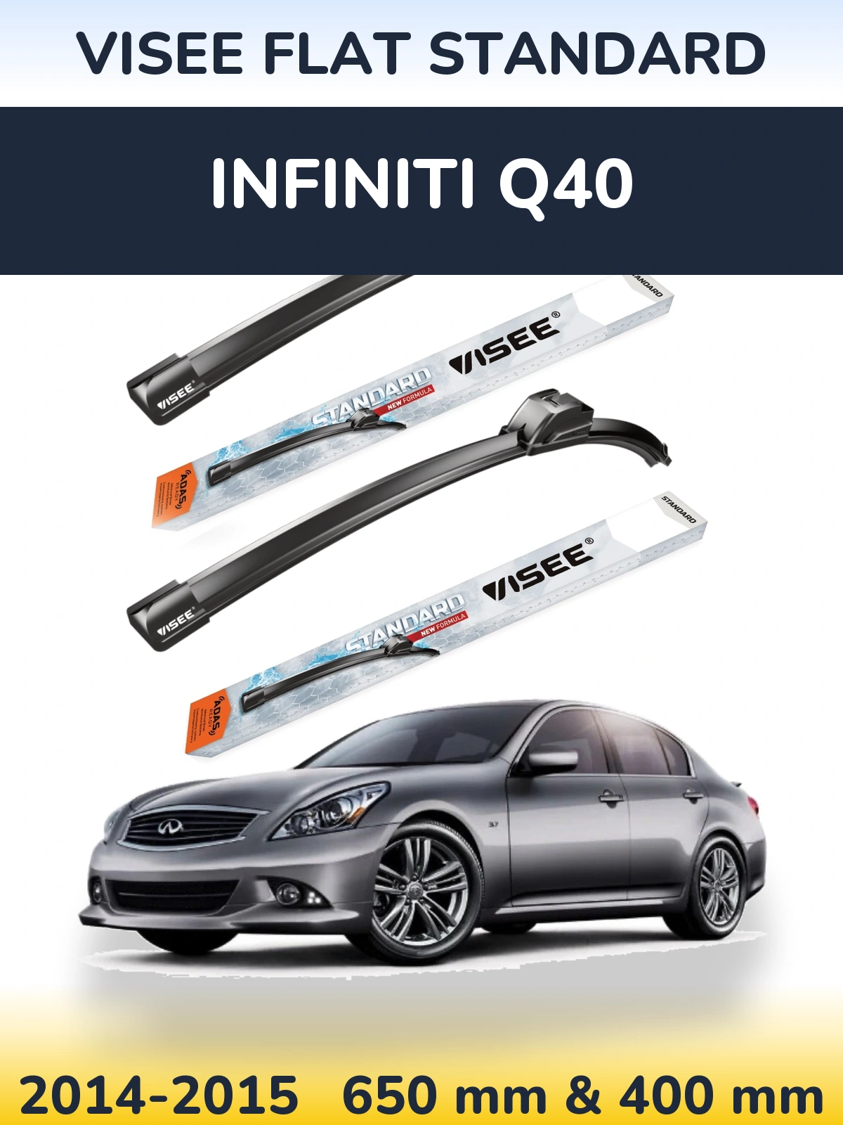 Комплект передних дворников VISEE FLAT STANDARD 650 & 400 мм для Infiniti Q40 2014-2015