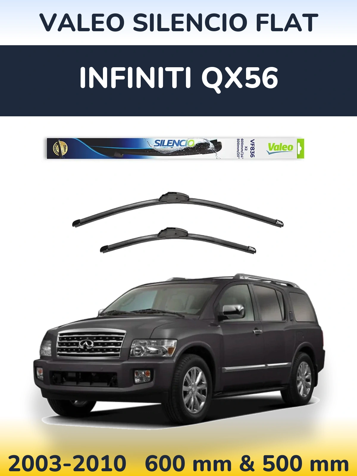 Комплект передних дворников Valeo Silencio Flat 600 & 500 мм для Infiniti QX56 2003-2010