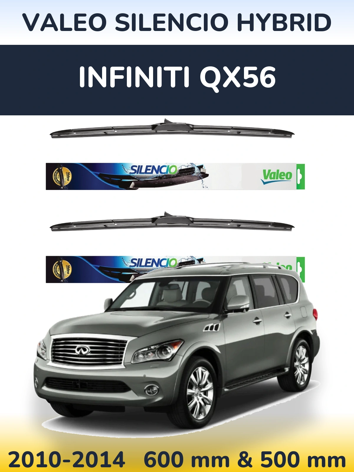 Комплект передніх щіток Valeo Silencio Hybrid 600 & 500 мм для Infiniti QX56 2010-2014