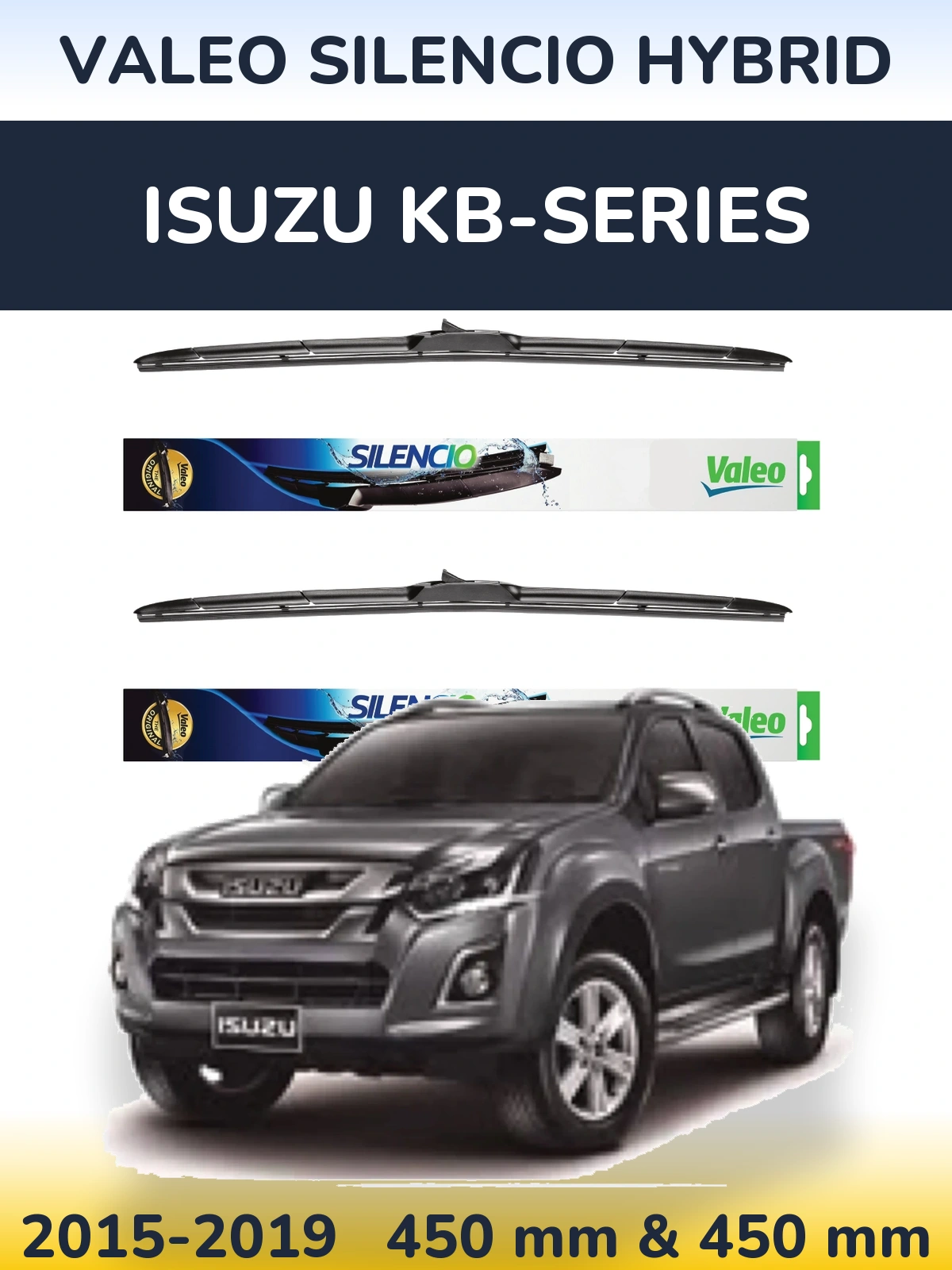Комплект передних дворников Valeo Silencio Hybrid 450 & 450 мм для Isuzu KB-Series 2015-2019