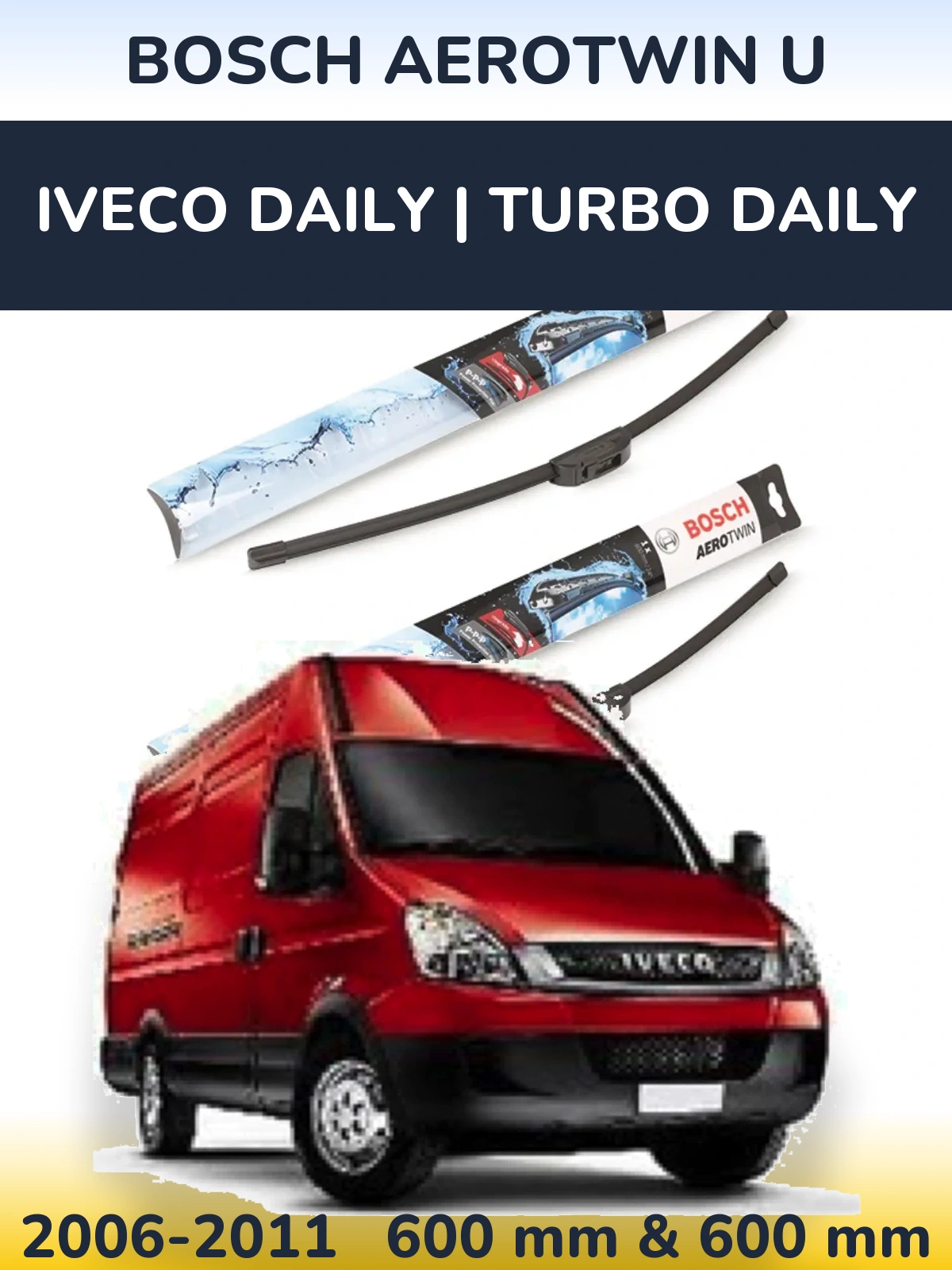 Комплект передніх щіток BOSCH AeroTwin U 600 & 600 мм для Iveco Daily | Turbo Daily 2006-2011