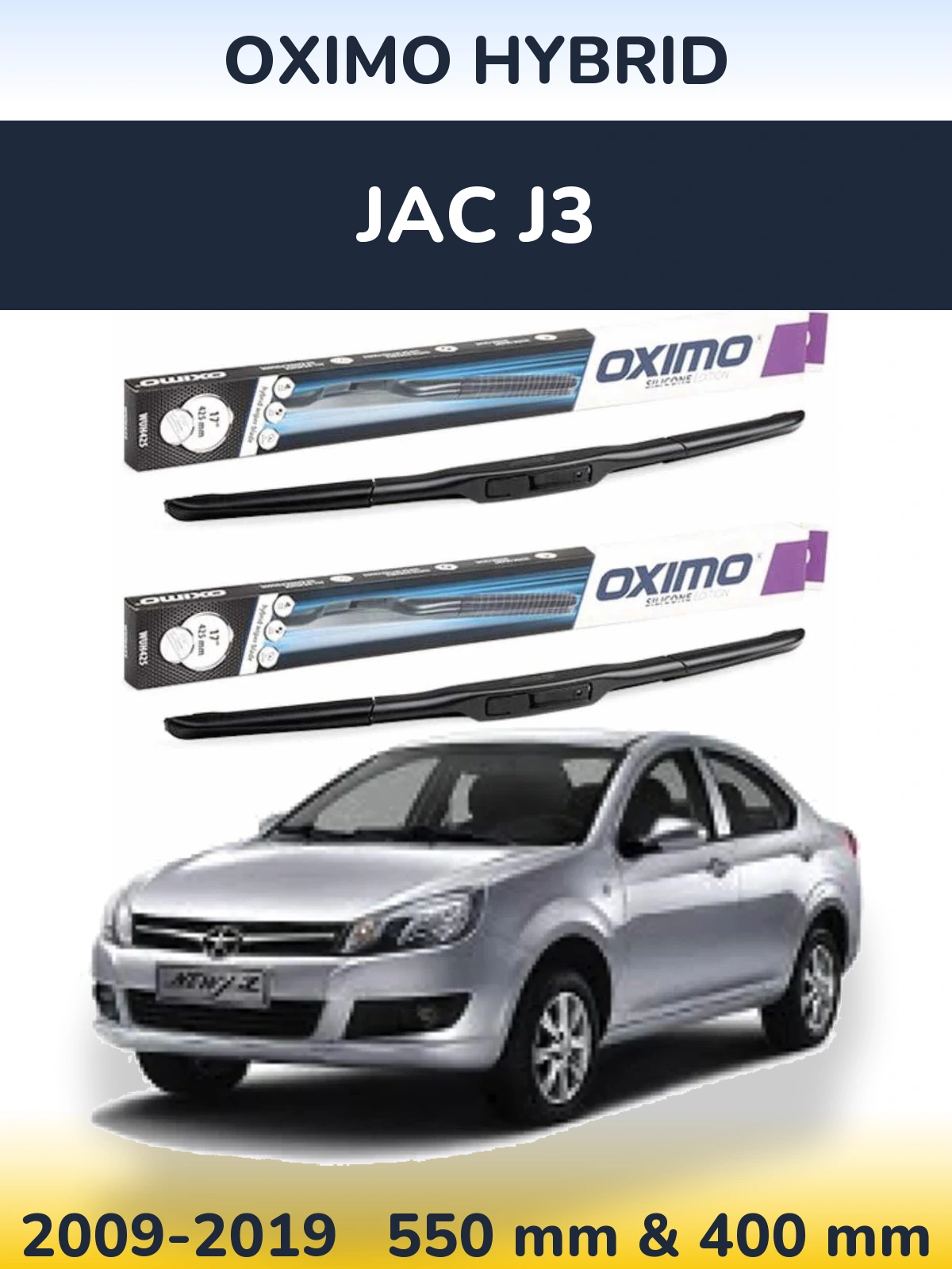 Front wiper blade set Oximo Hybrid 550 & 400 mm for JAC J3 2009-2019