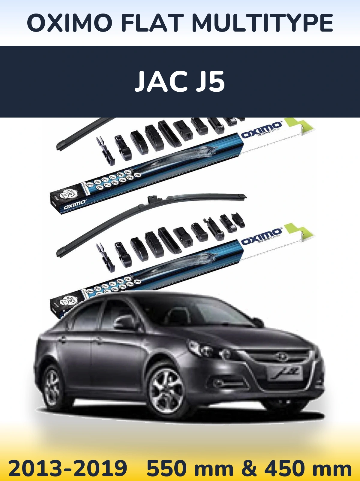 Front wiper blade set Oximo Flat MultiTüüpe 550 & 450 mm for JAC J5 2013-2019